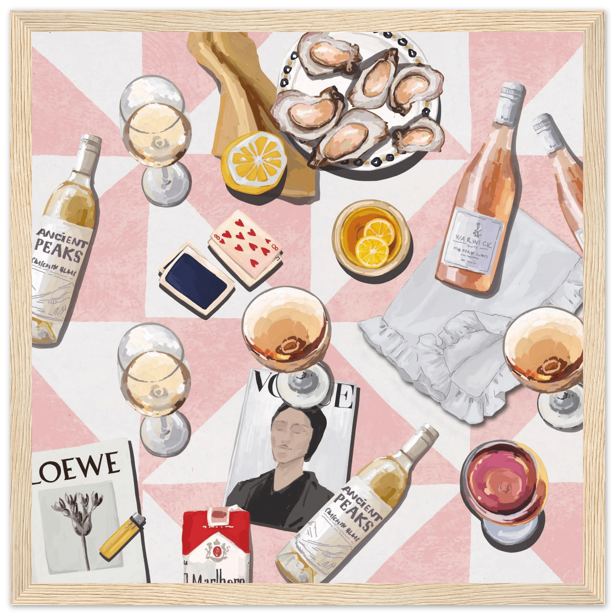 Vogue Oysters & Rosé Poster | Dopamine Decor Luxury Wall Art | Pink Tile Square Print - Evergreen Posters