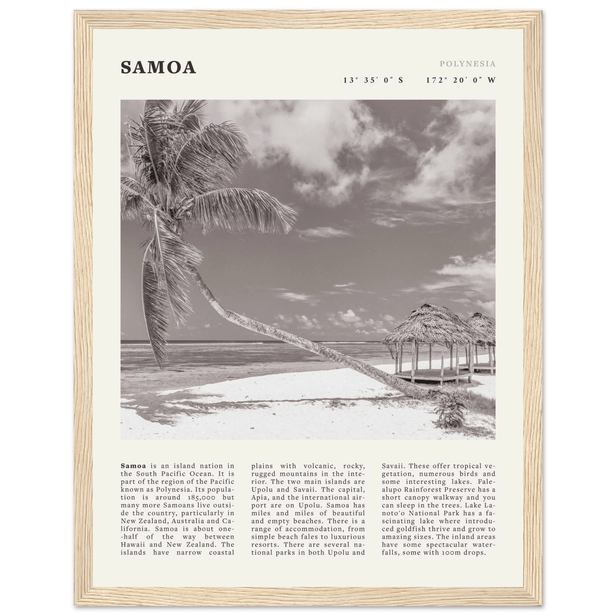 Samoa Poster | Black & White South Pacific Beach Wall Art | Polynesia Travel Print - Evergreen Posters