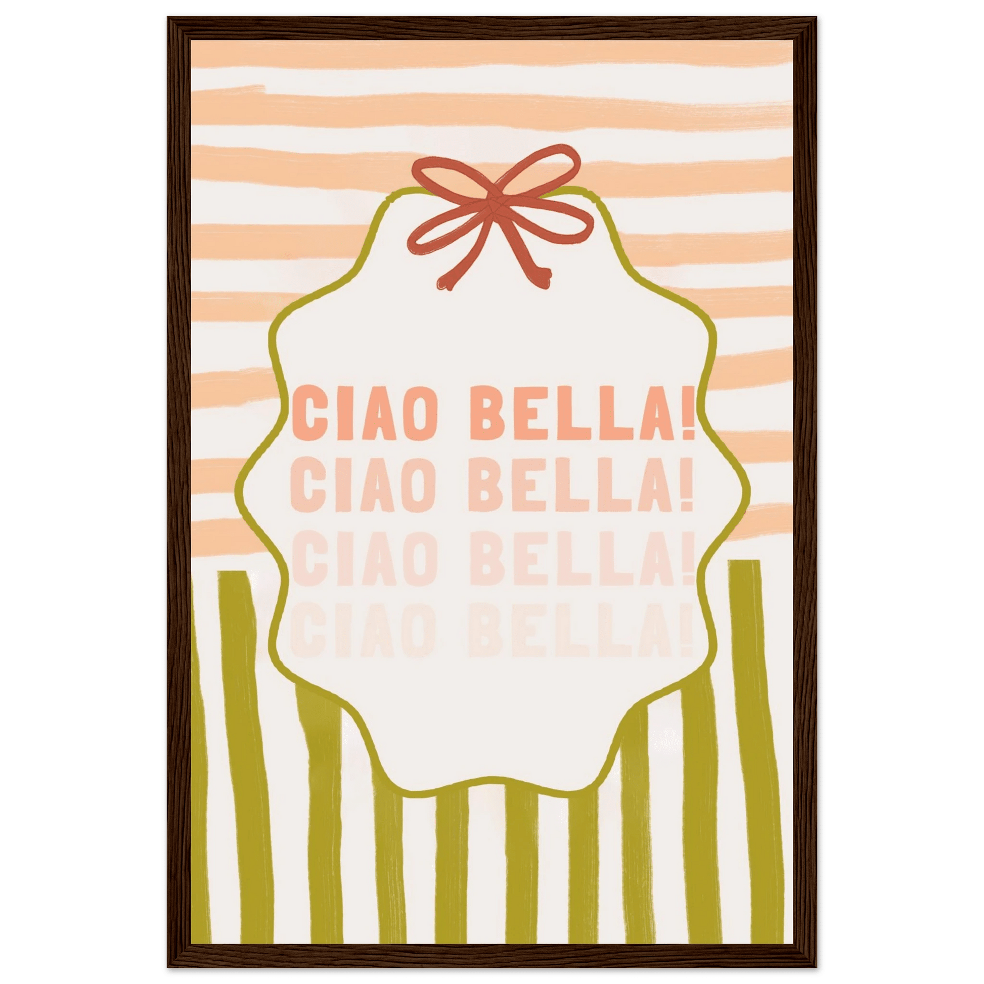 Ciao Bella Poster | Italian Typography Wall Art | Retro Stripe Bow Print | Cute Room Decor - Evergreen Posters