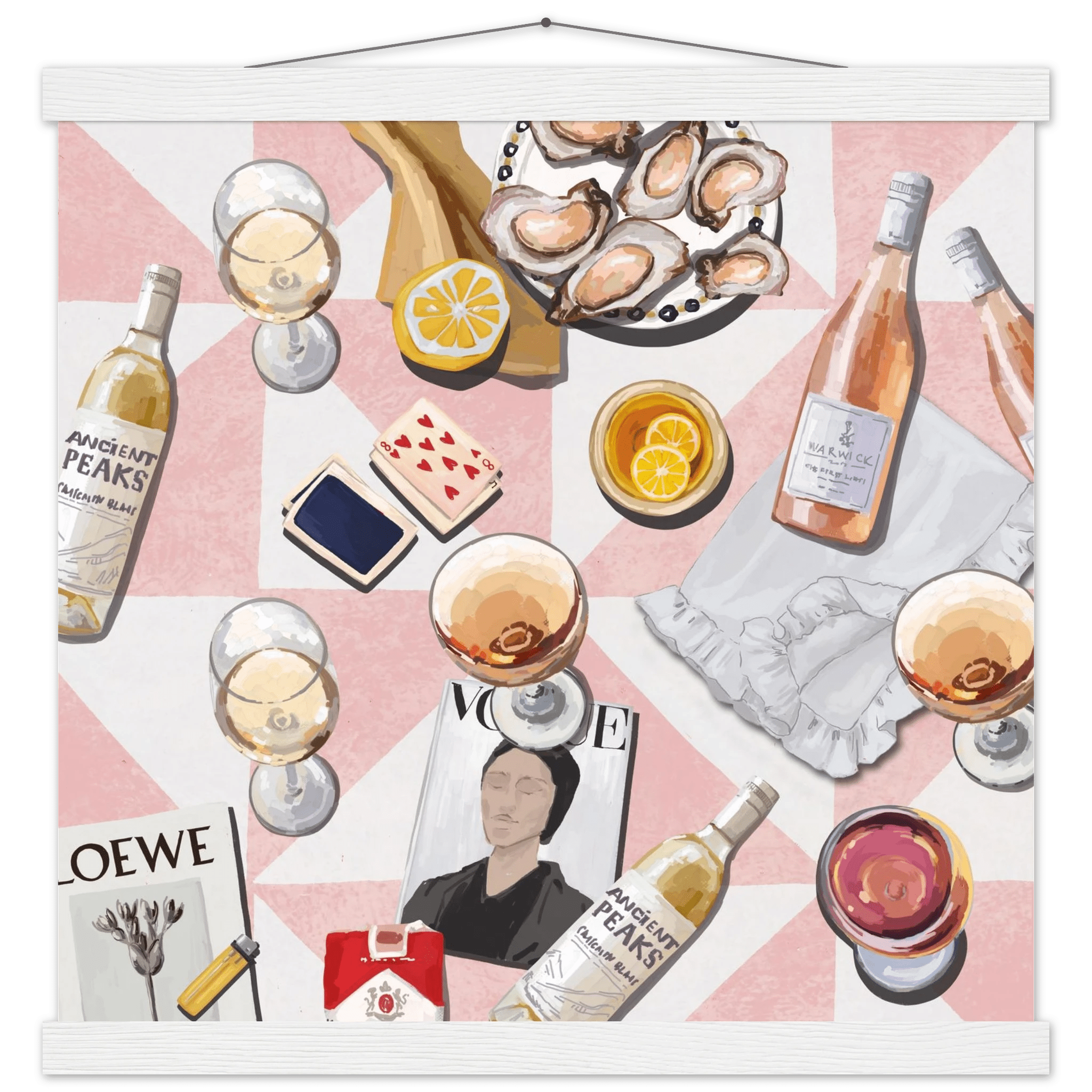 Vogue Oysters & Rosé Poster | Dopamine Decor Luxury Wall Art | Pink Tile Square Print - Evergreen Posters