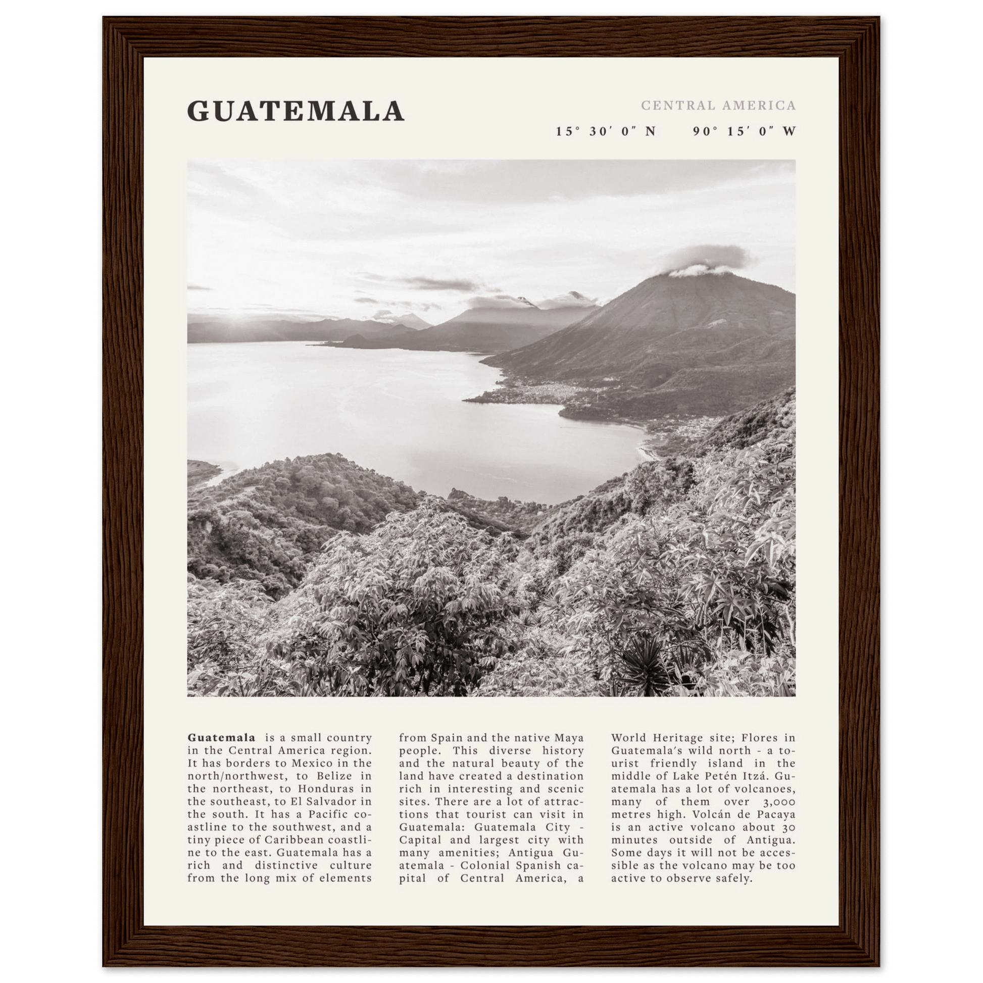 Guatemala Poster | Black & White Lake Atitlan Wall Art | Central America Travel Print - Evergreen Posters