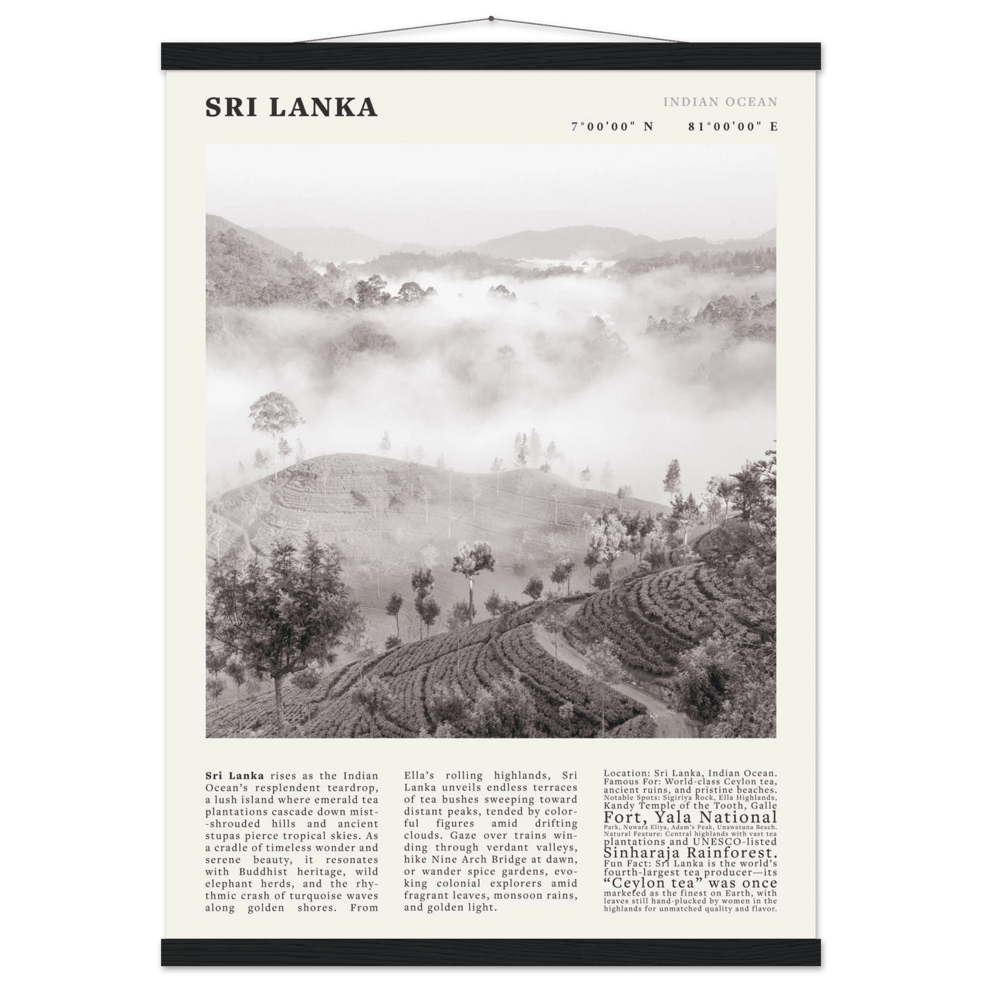 Sri Lanka Poster Black and White – Vintage Ceylon Tea Plantation Print (Digital & Printed Options) - Evergreen Posters