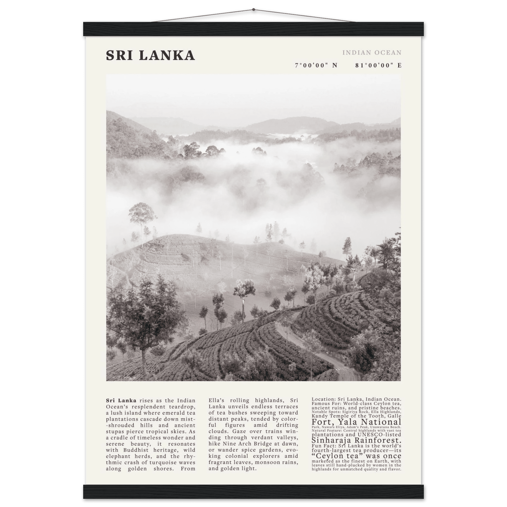 Sri Lanka Poster Black and White – Vintage Ceylon Tea Plantation Print (Digital & Printed Options) - Evergreen Posters