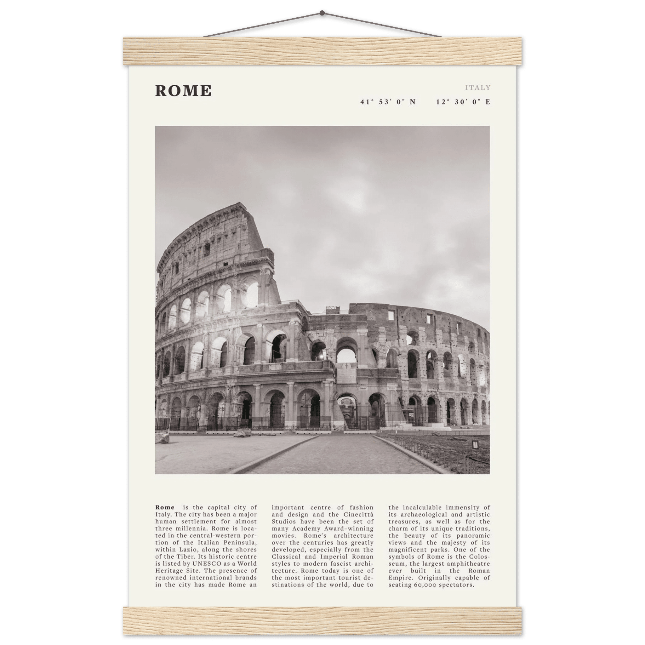 Rome Poster | Black & White Colosseum Wall Art | Italy Travel Print | Roman Decor - Evergreen Posters