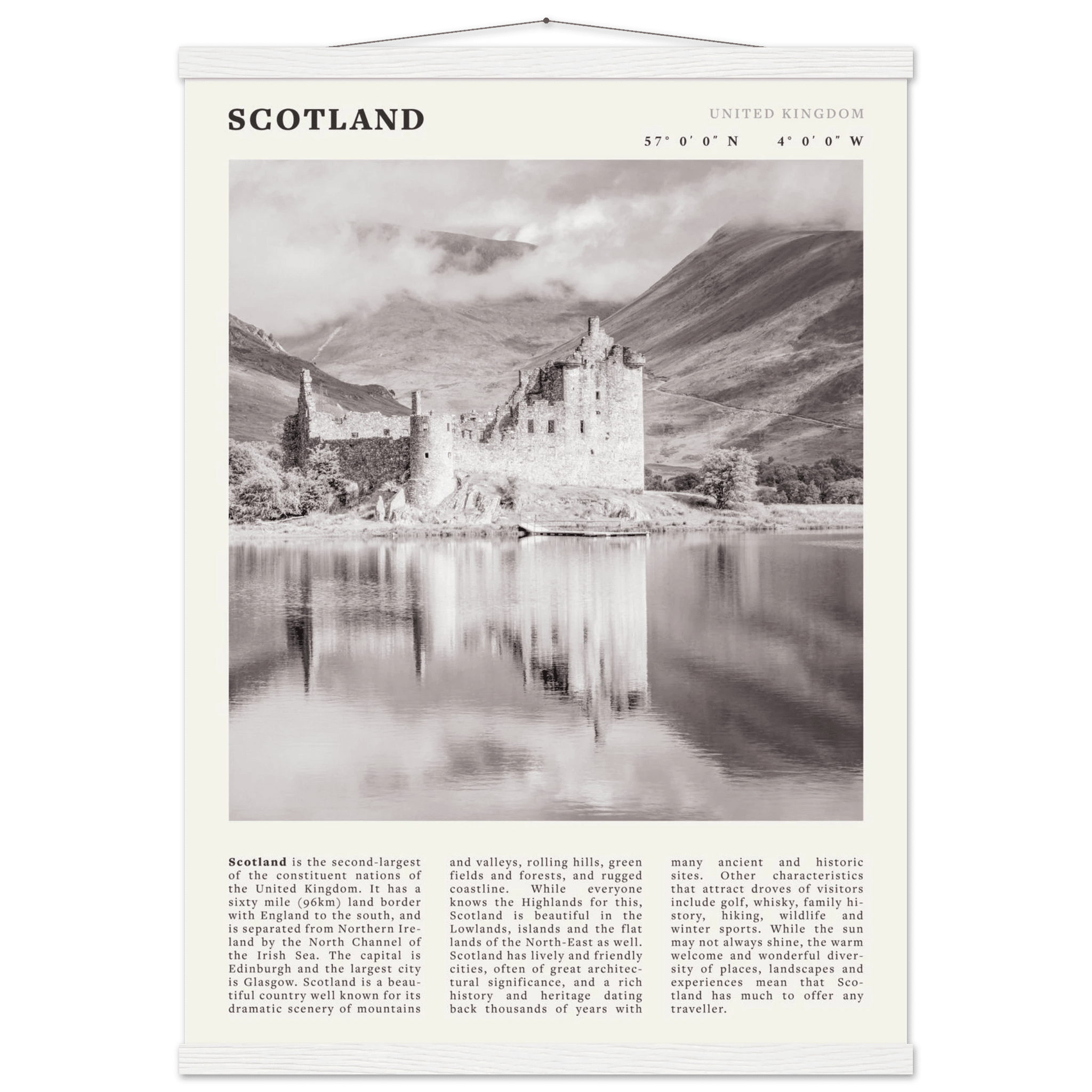Scotland Poster | Black & White Highland Castle Wall Art | UK Travel Print Decor - Evergreen Posters