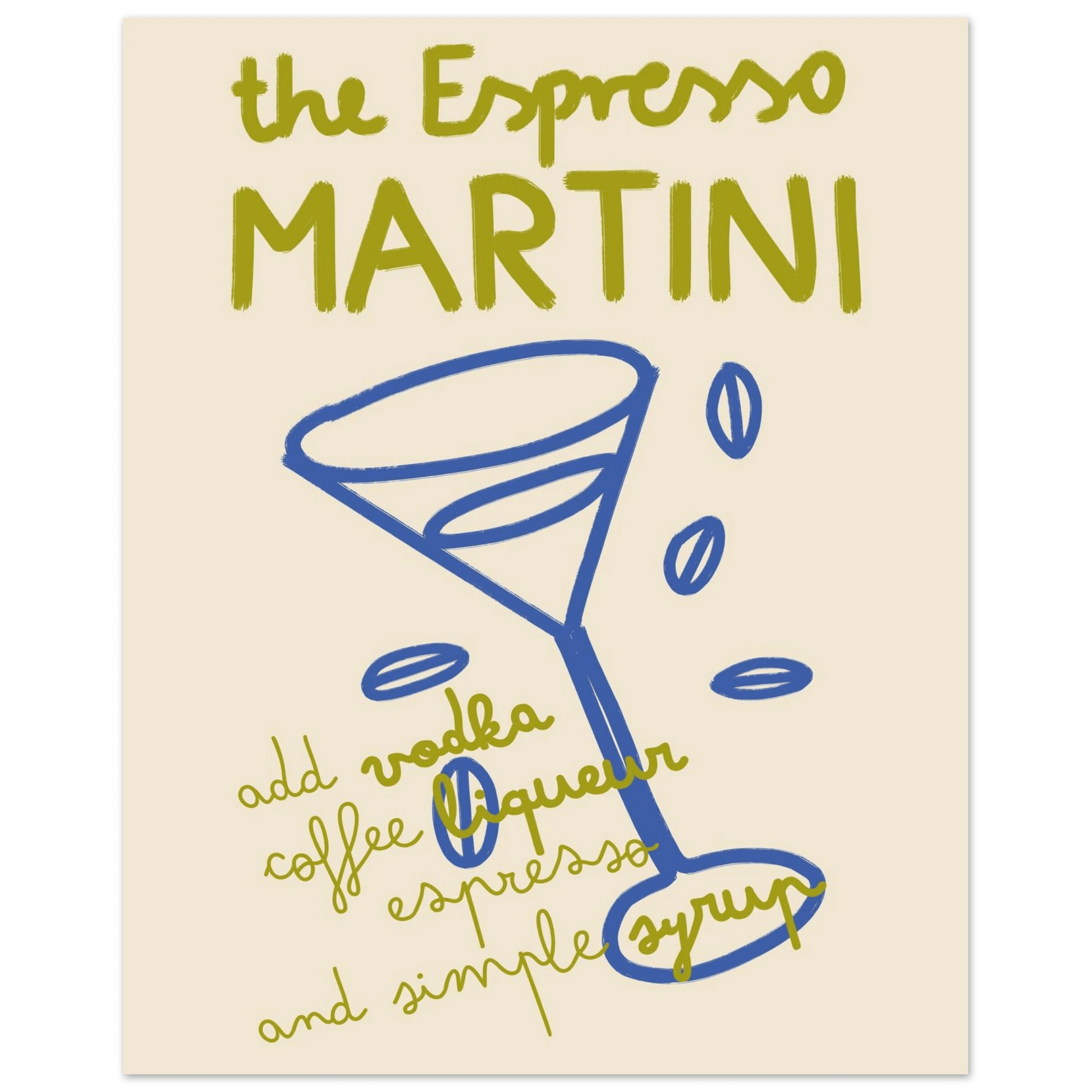 Espresso Martini Print | Cocktail Recipe Wall Art | Kitchen Bar Poster - Evergreen Posters
