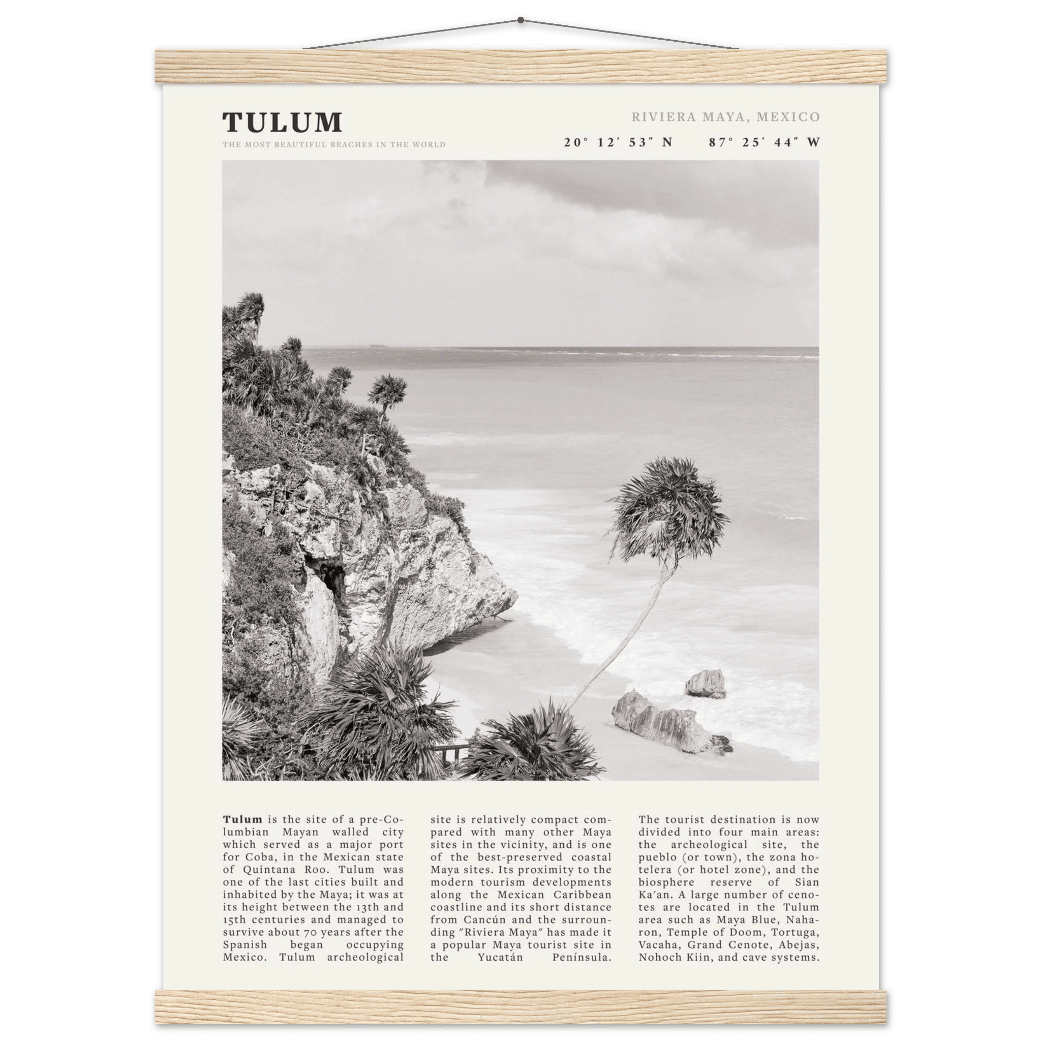 Tulum Poster | Black & White Riviera Maya Mexico Wall Art | Beach Travel Print - Evergreen Posters