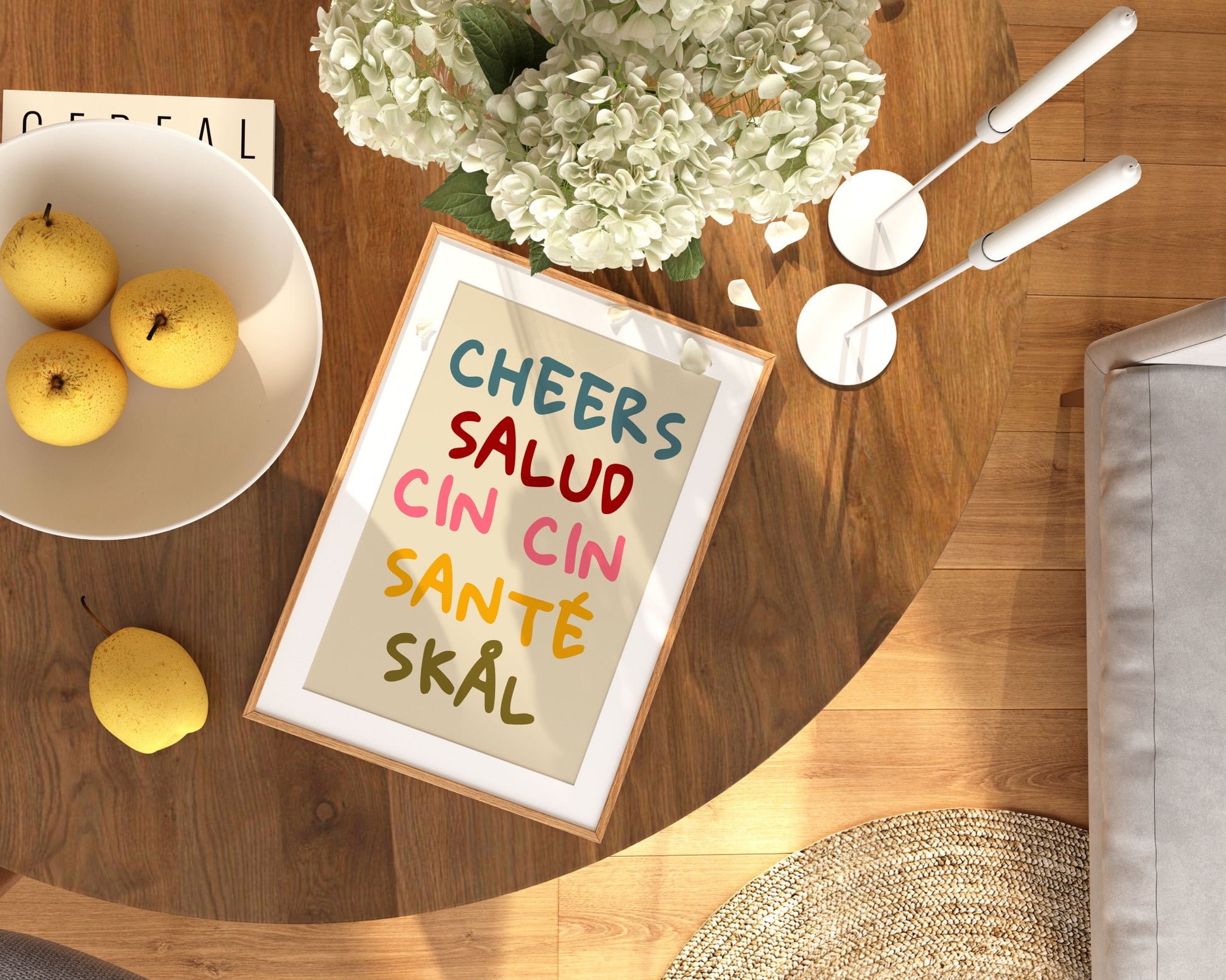 Cheers Salud Cin Cin Santé Skål | Set of 2 Colorful Bar Wall Art Prints | Kitchen Poster Set - Evergreen Posters