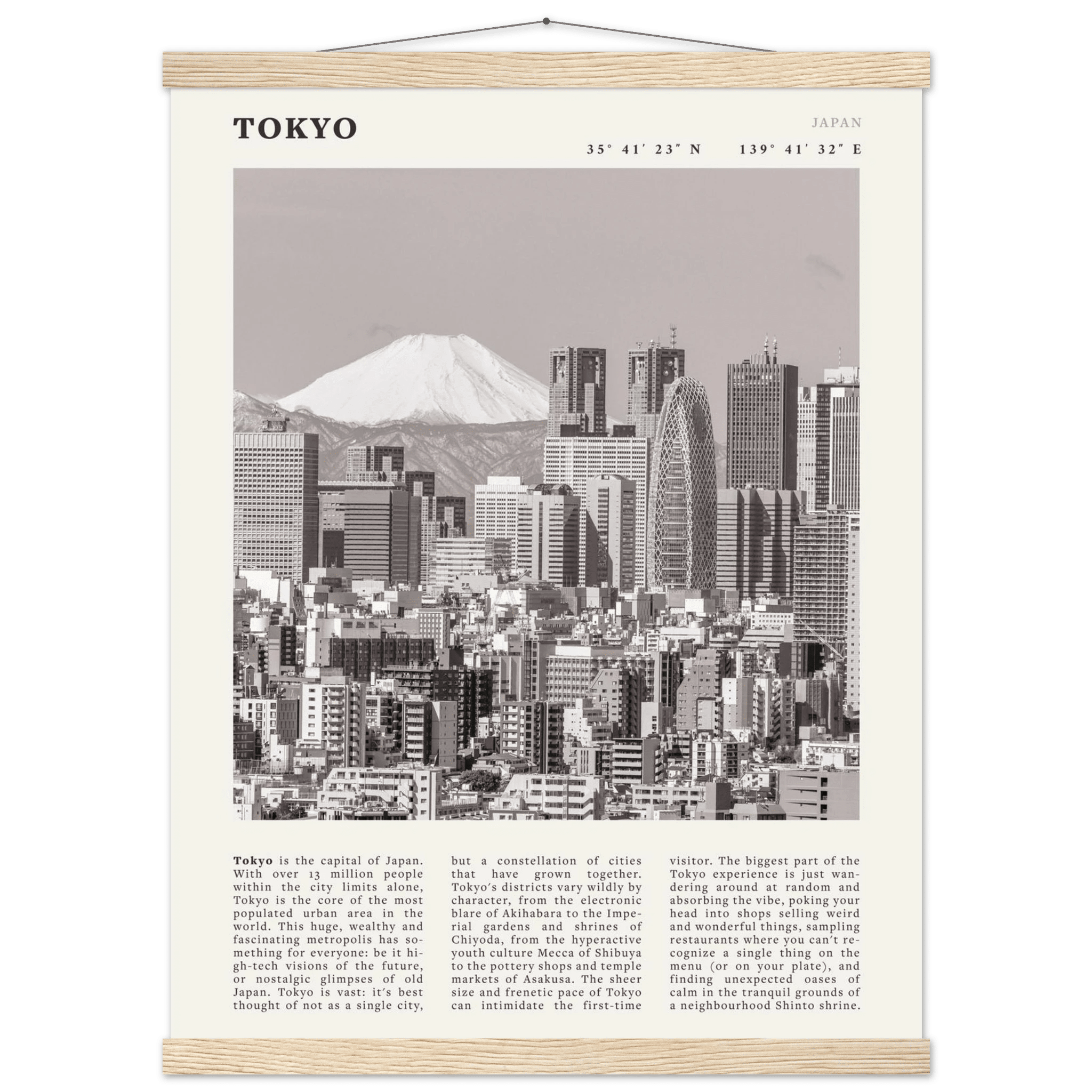 Tokyo Poster | Black & White Mount Fuji Skyline Wall Art | Japan Travel Print - Evergreen Posters