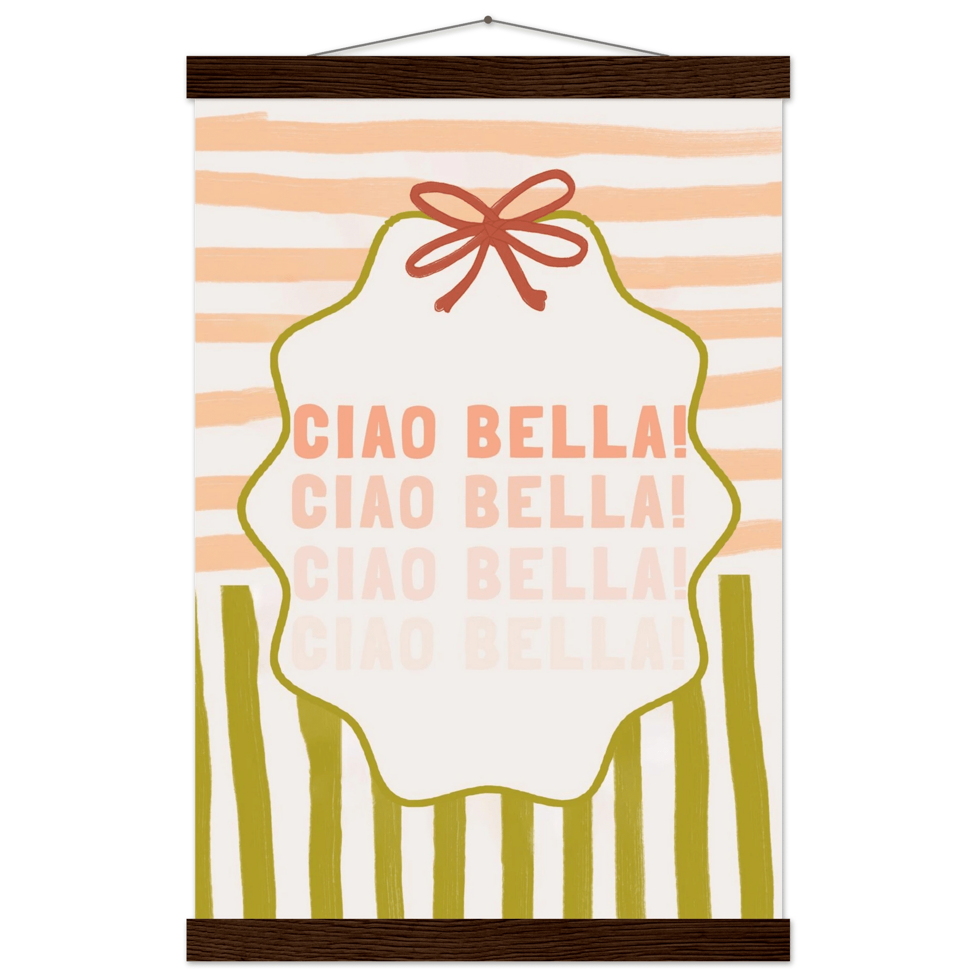 Ciao Bella Poster | Italian Typography Wall Art | Retro Stripe Bow Print | Cute Room Decor - Evergreen Posters