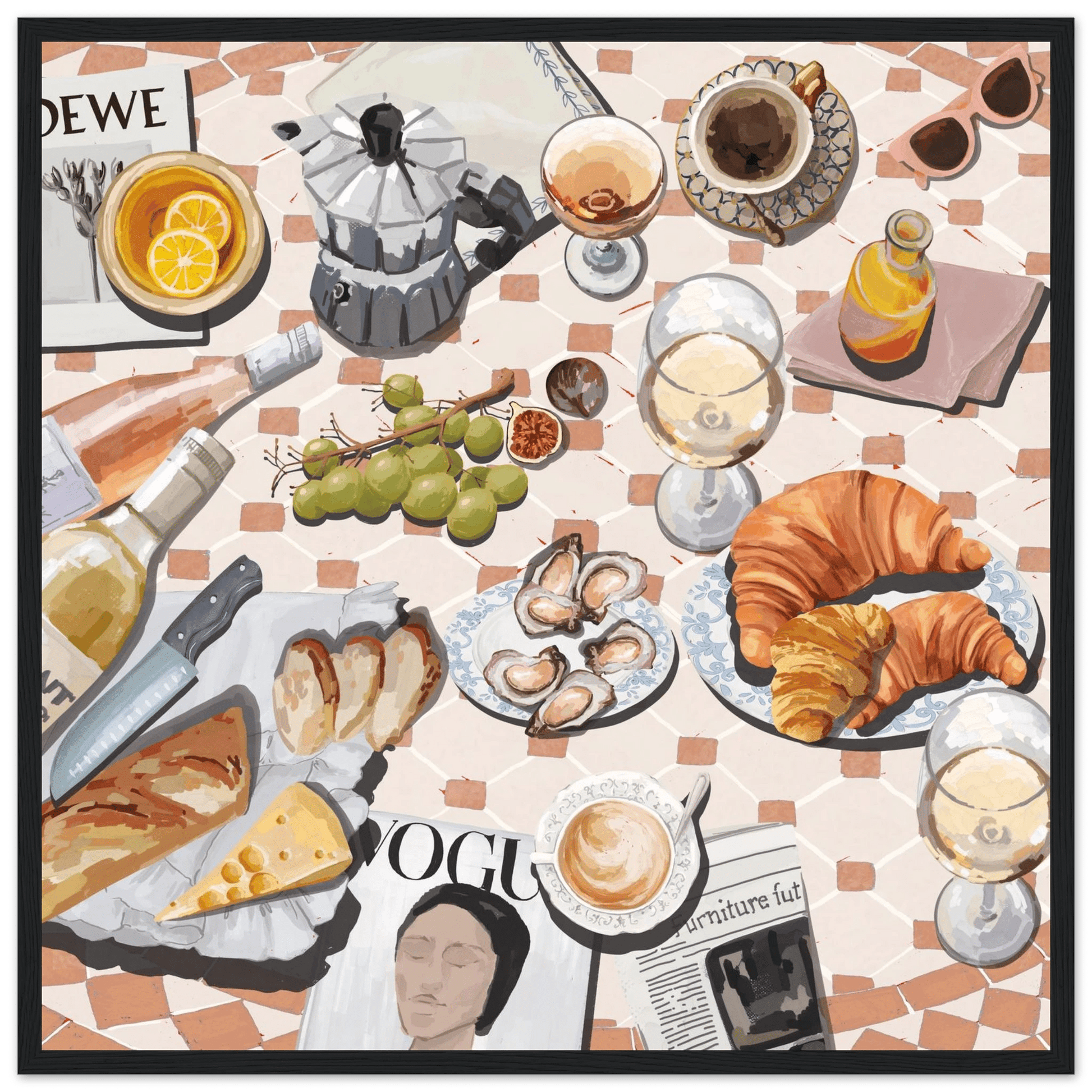 French Brunch Poster | Kitchen Decor Food Wall Art | Croissant & Coffee Square Print - Evergreen Posters - 18