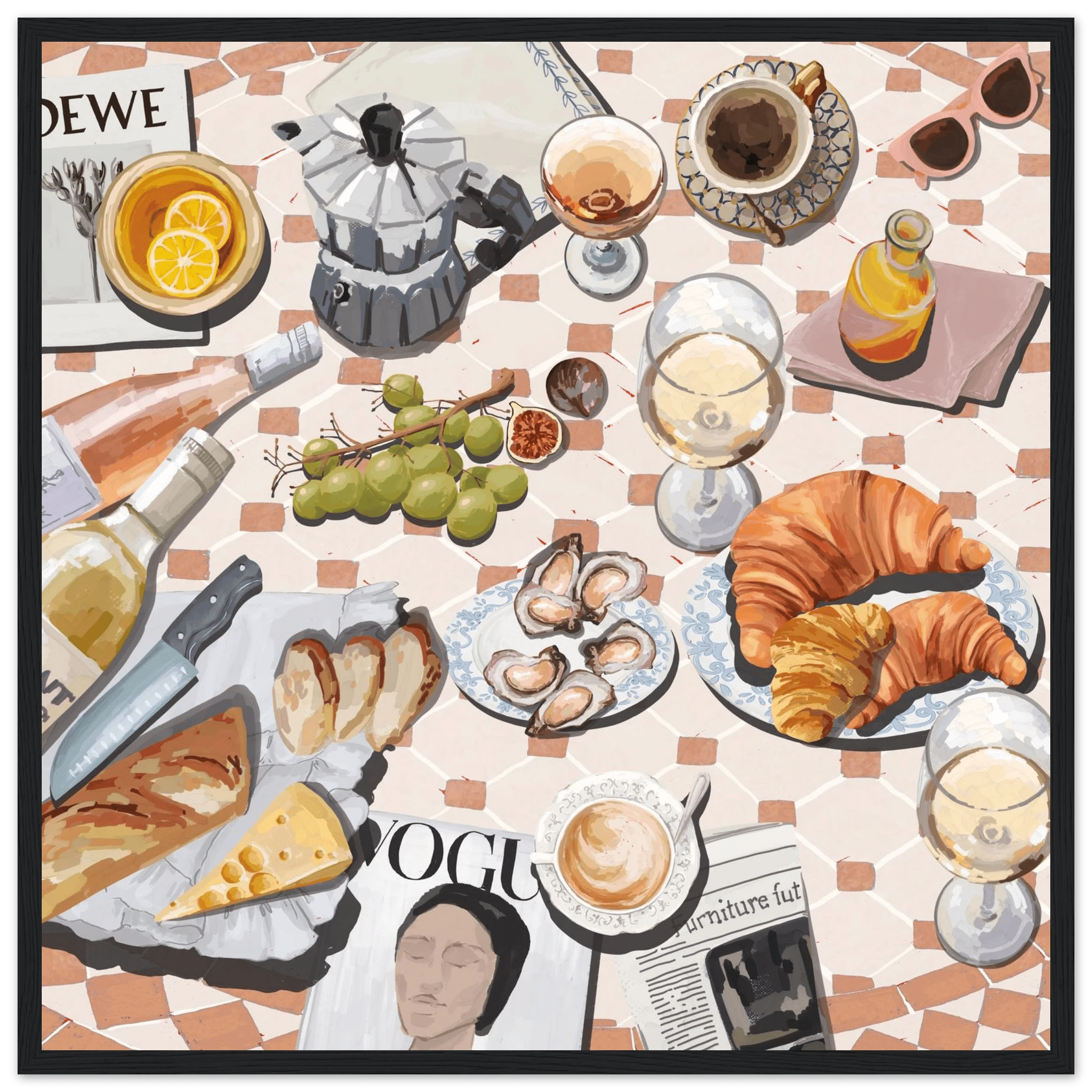 French Brunch Poster | Kitchen Decor Food Wall Art | Croissant & Coffee Square Print - Evergreen Posters - 18