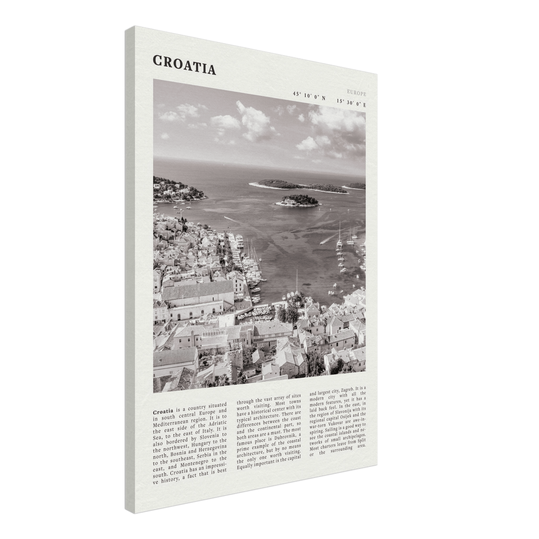 Croatia Poster | Black & White Hvar Island Wall Art | Adriatic Travel Print Decor - Evergreen Posters