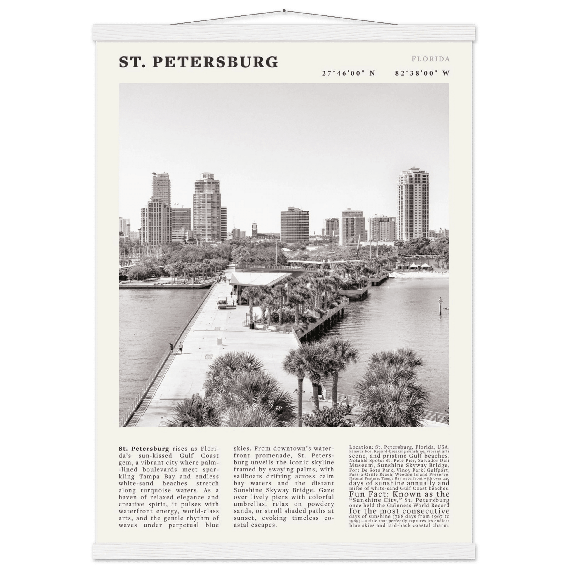 St. Petersburg Florida Poster Black and White – Vintage St Pete Skyline Print (Digital & Printed Options) - Evergreen Posters