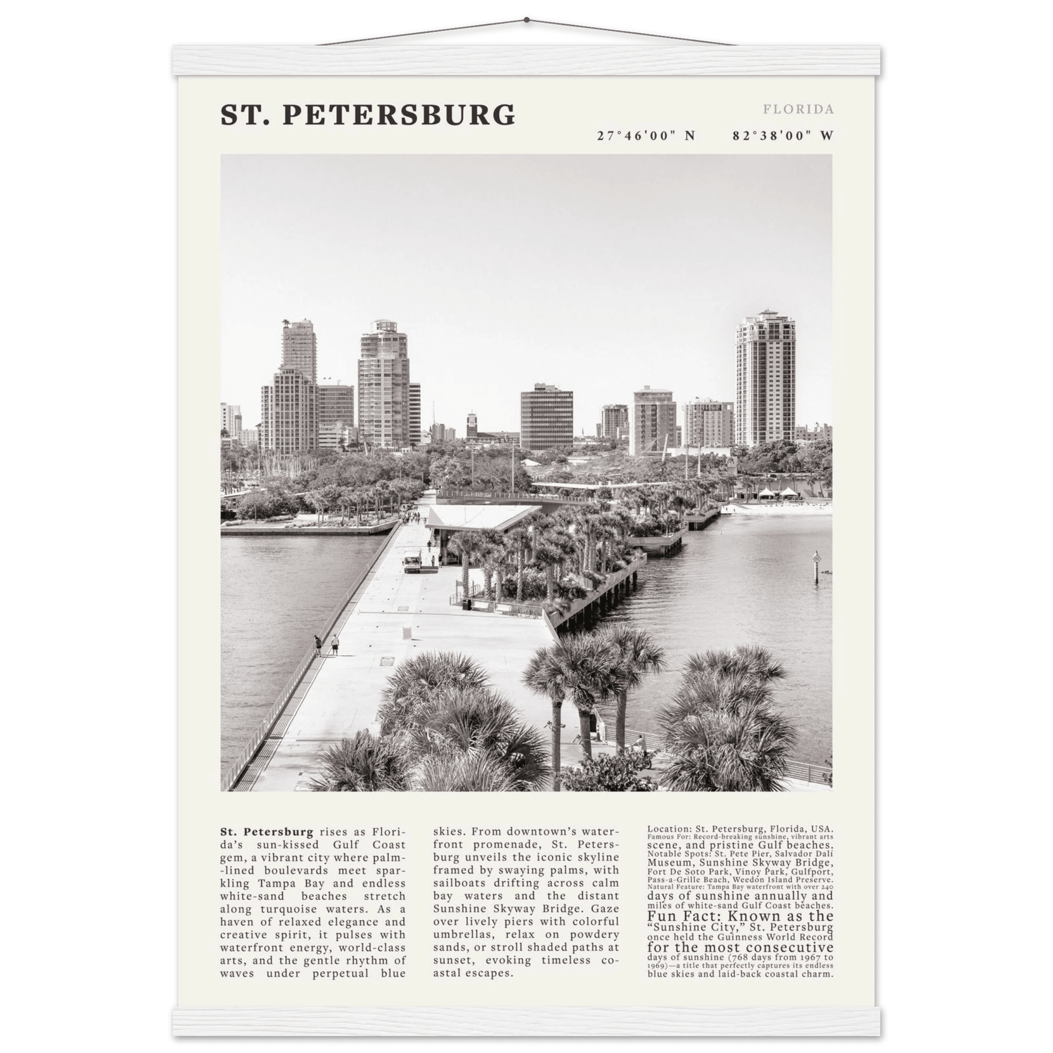 St. Petersburg Florida Poster Black and White – Vintage St Pete Skyline Print (Digital & Printed Options) - Evergreen Posters