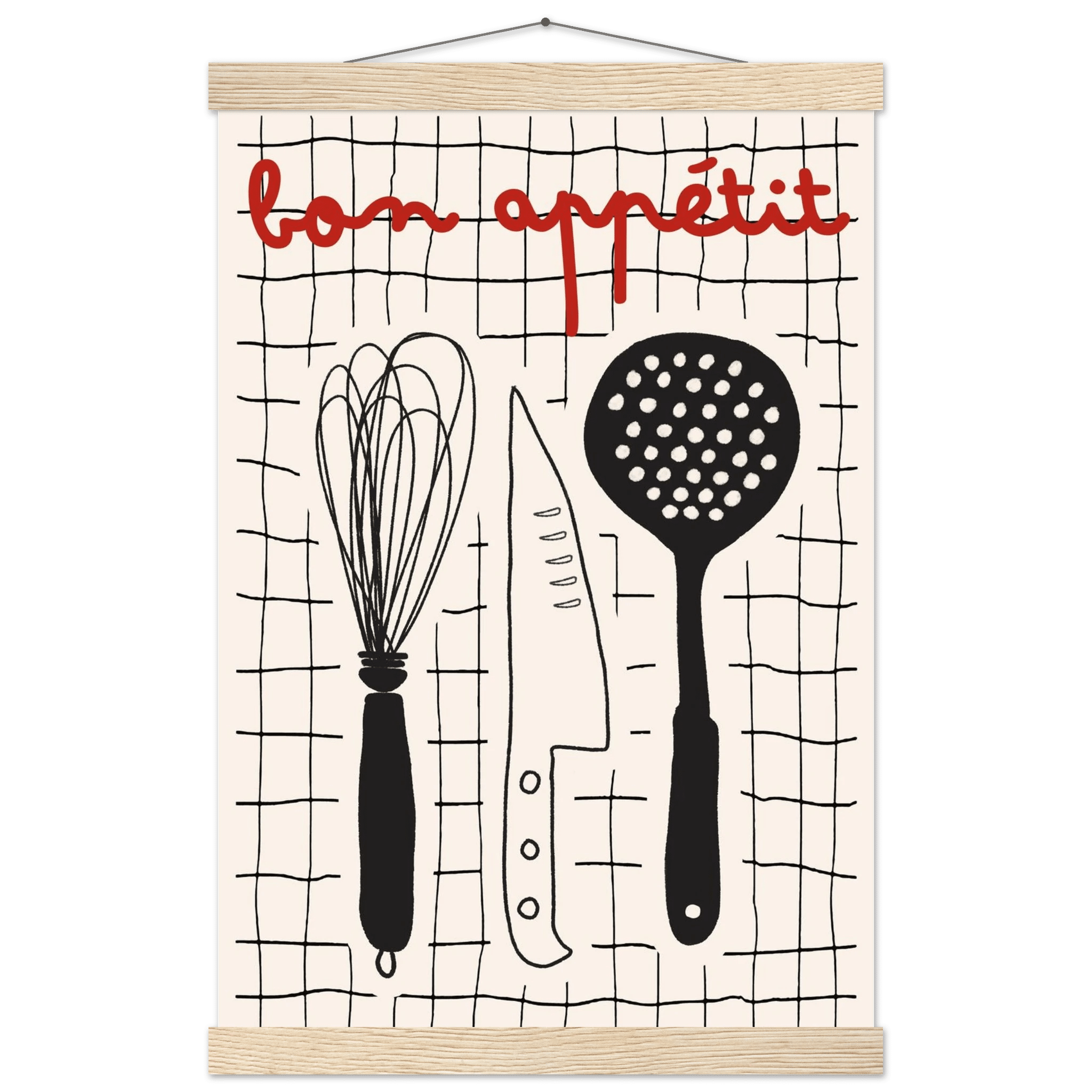 Bon Appétit French Kitchen Print | Bold Black Red Wall Art Poster - Evergreen Posters