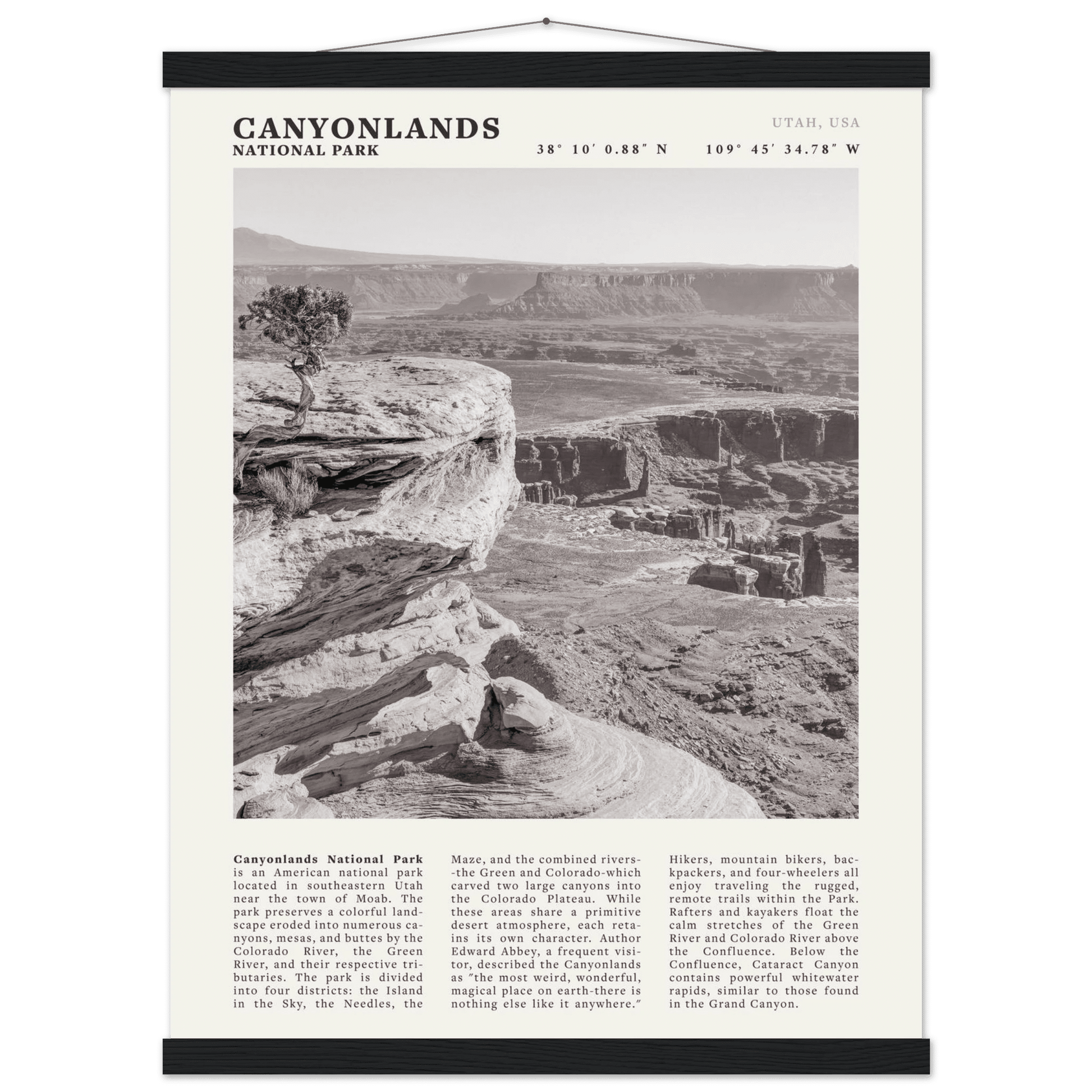 Canyonlands National Park Poster | Black & White Utah Wall Art | Canyon Travel Print - Evergreen Posters