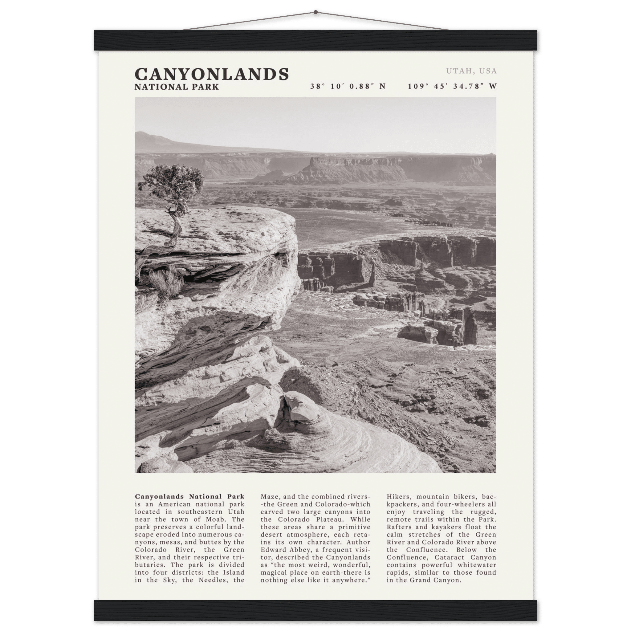 Canyonlands National Park Poster | Black & White Utah Wall Art | Canyon Travel Print - Evergreen Posters