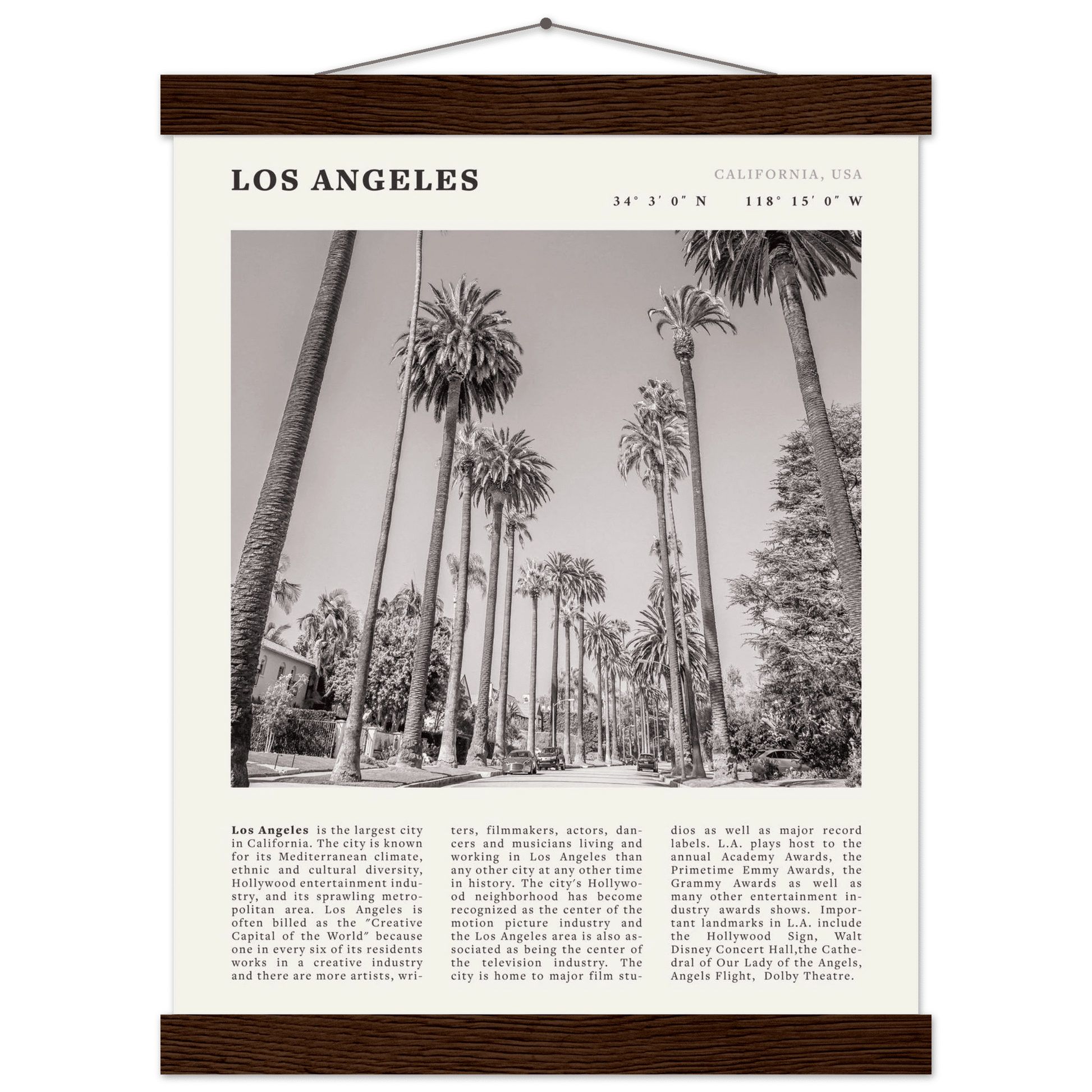 Los Angeles Poster | Black & White Palm Trees Wall Art | California Travel Print - Evergreen Posters