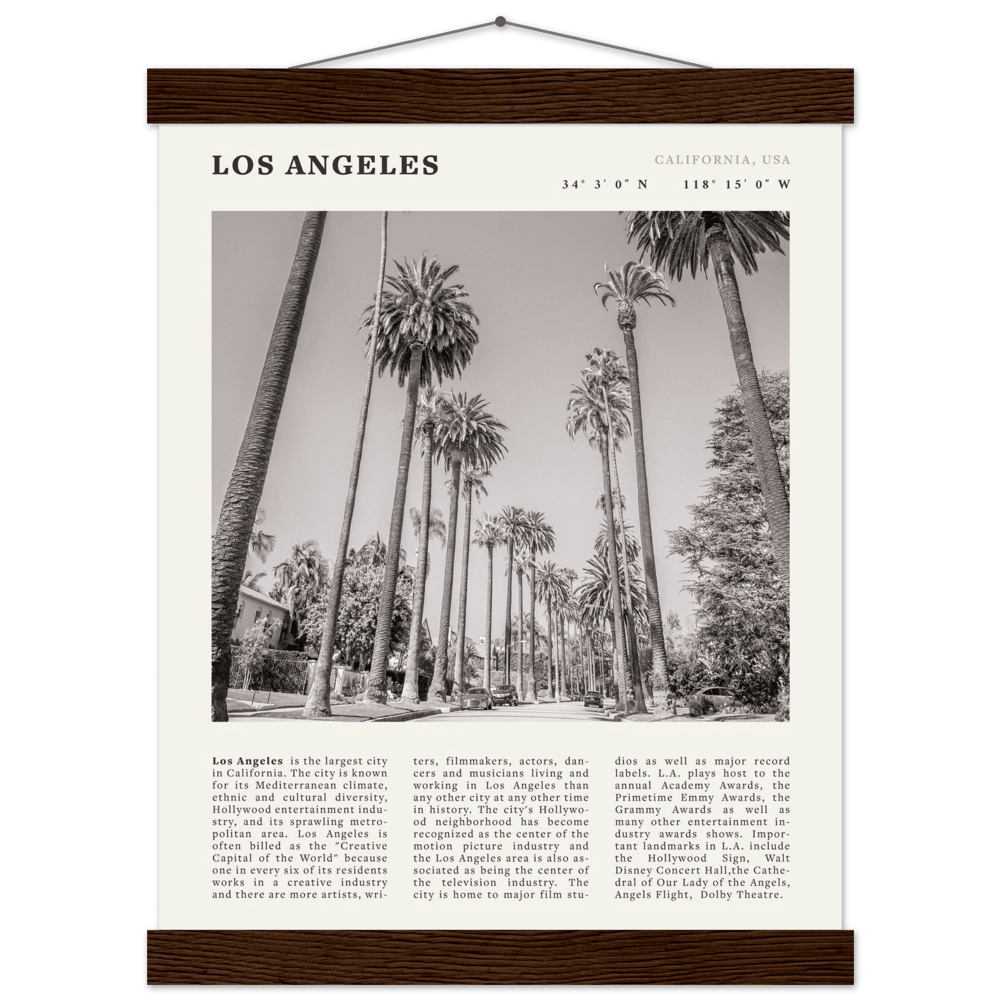 Los Angeles Poster | Black & White Palm Trees Wall Art | California Travel Print - Evergreen Posters
