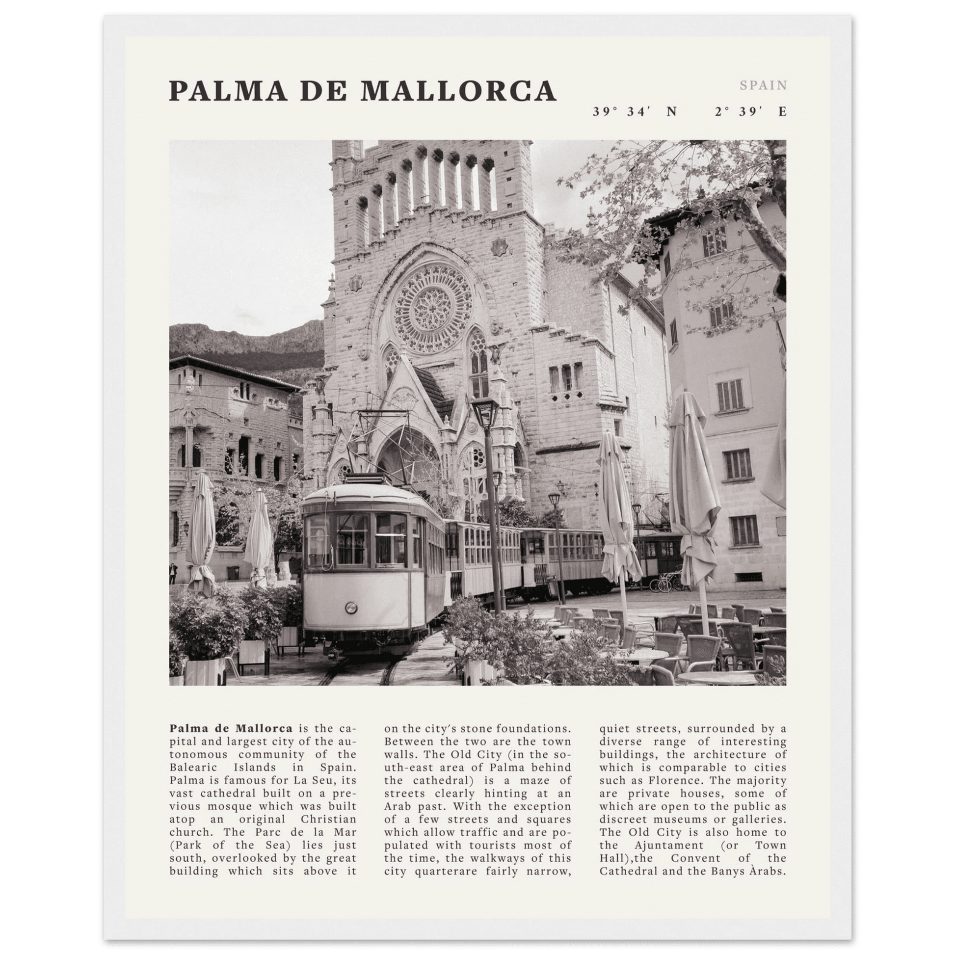 Palma de Mallorca Poster | Black & White Spain Wall Art | Travel Print | Mediterranean Decor - Evergreen Posters