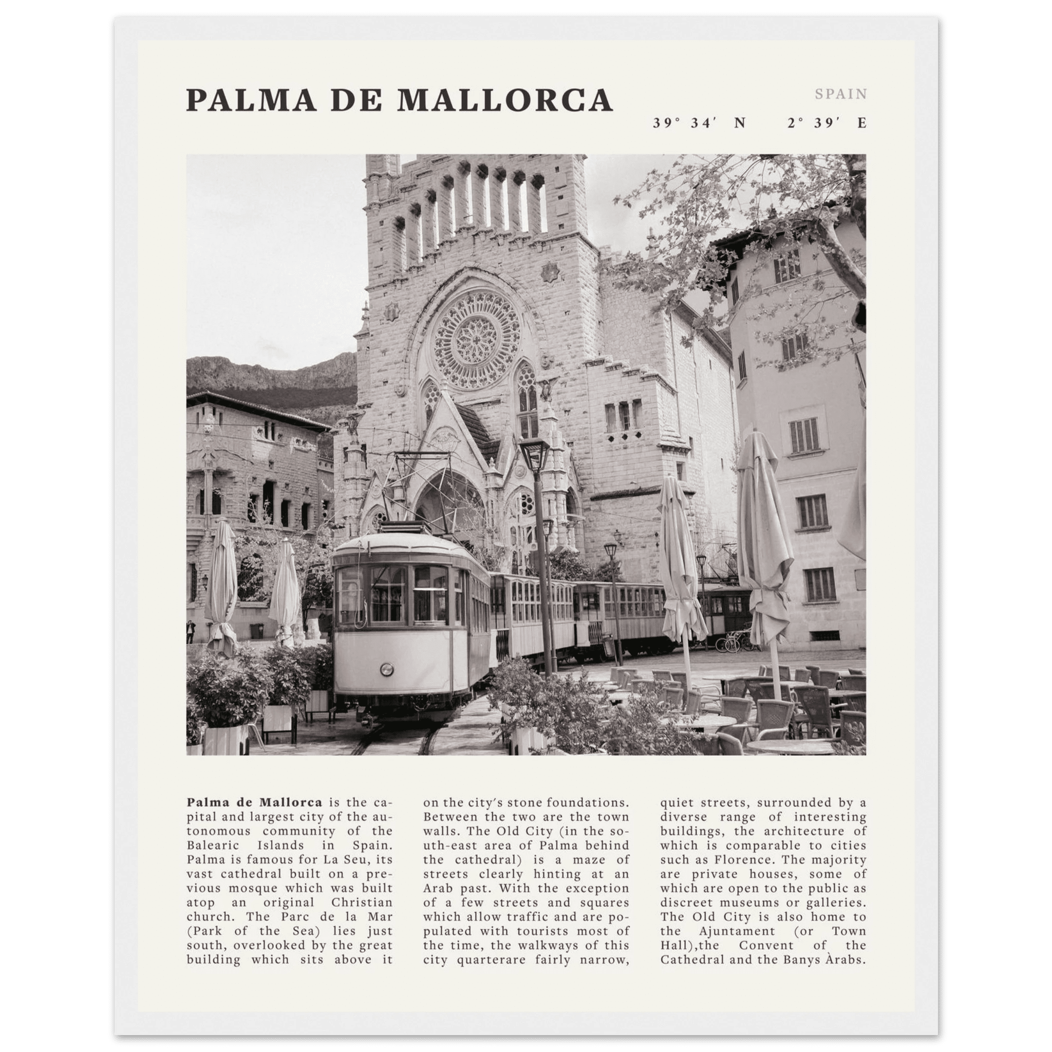 Palma de Mallorca Poster | Black & White Spain Wall Art | Travel Print | Mediterranean Decor - Evergreen Posters