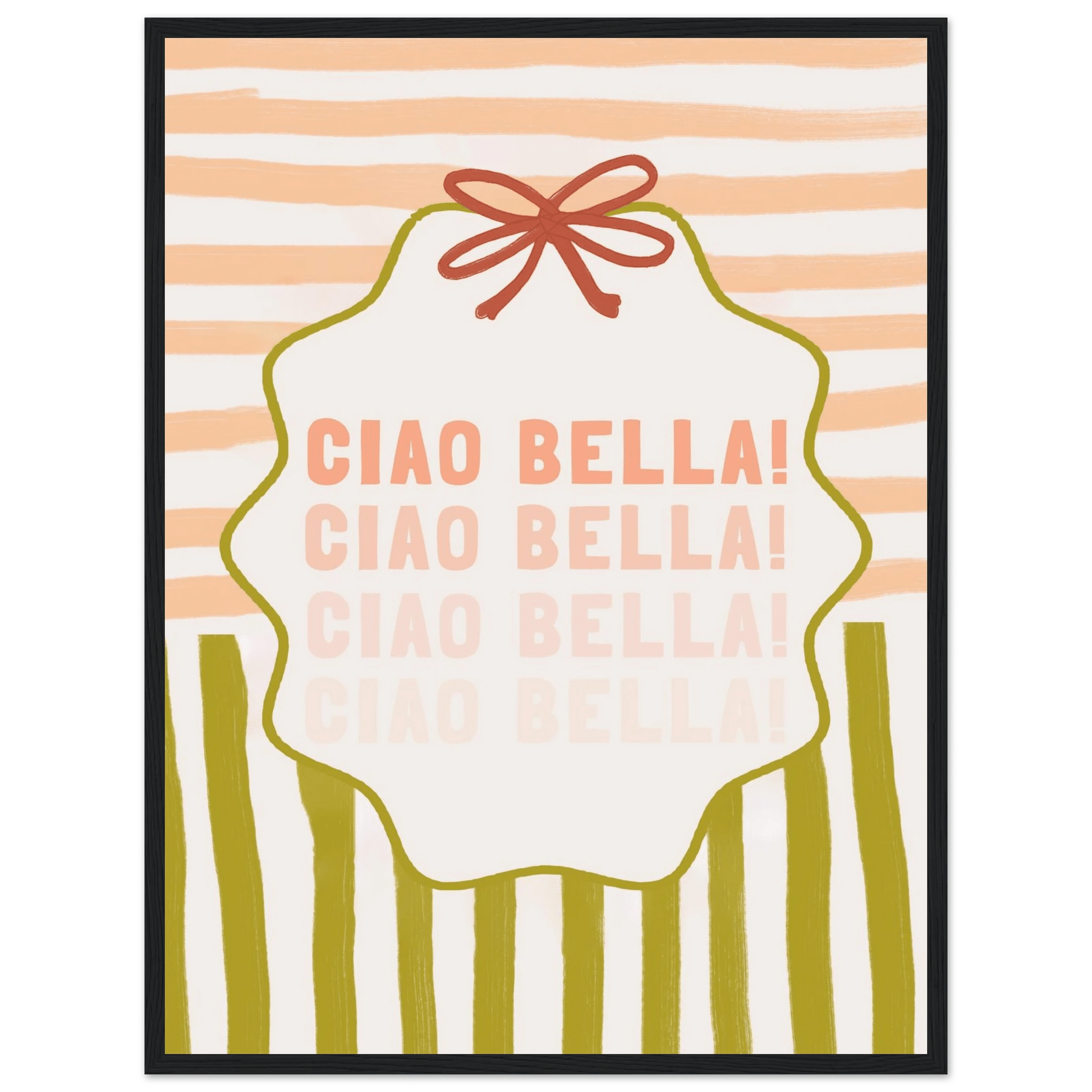 Ciao Bella Poster | Italian Typography Wall Art | Retro Stripe Bow Print | Cute Room Decor - Evergreen Posters