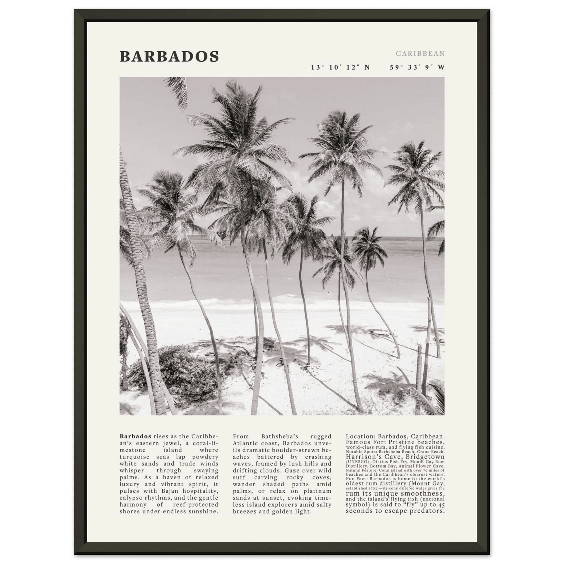 Barbados Poster Black and White – Vintage Caribbean Palm Beach Print (Digital & Printed Options) - Evergreen Posters