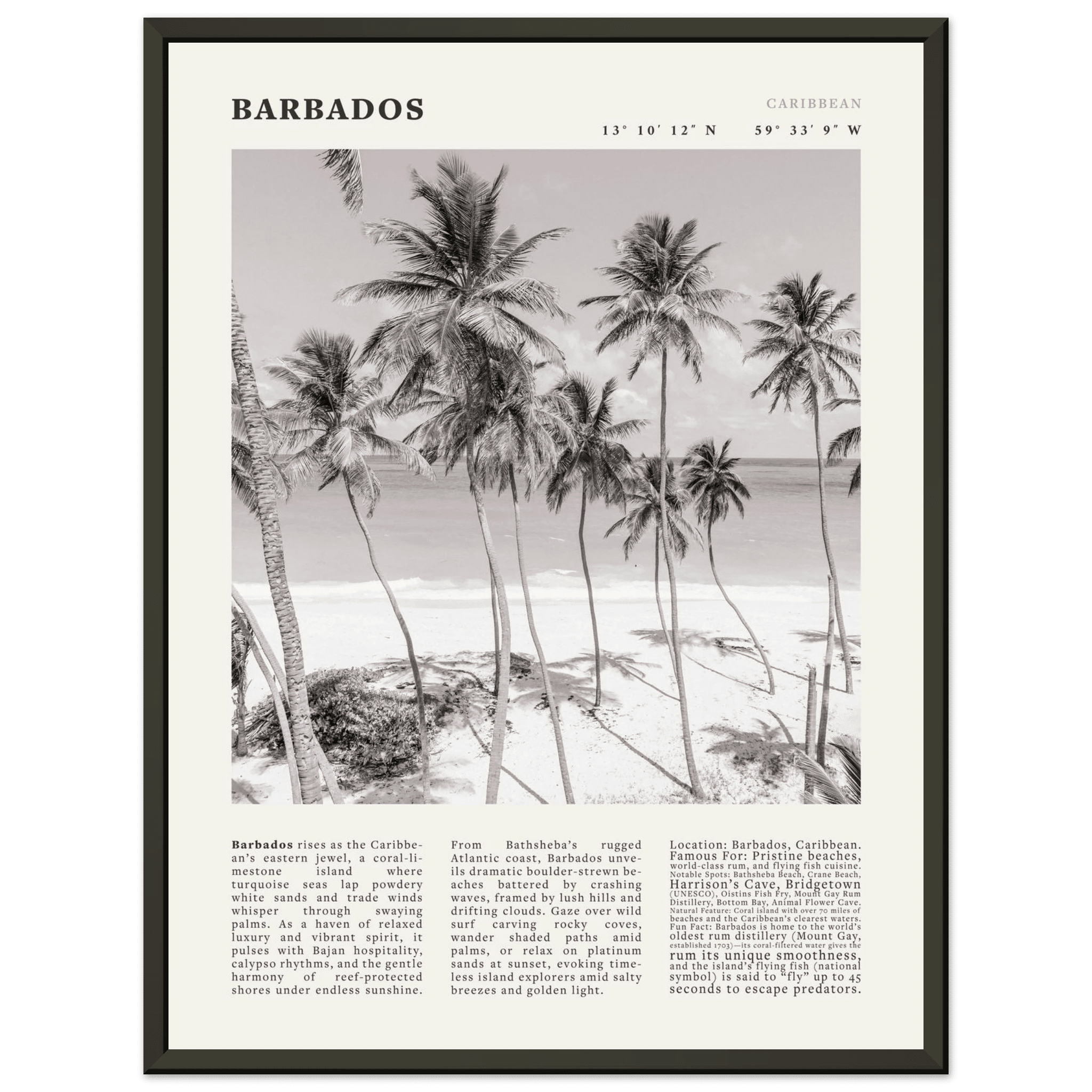 Barbados Poster Black and White – Vintage Caribbean Palm Beach Print (Digital & Printed Options) - Evergreen Posters