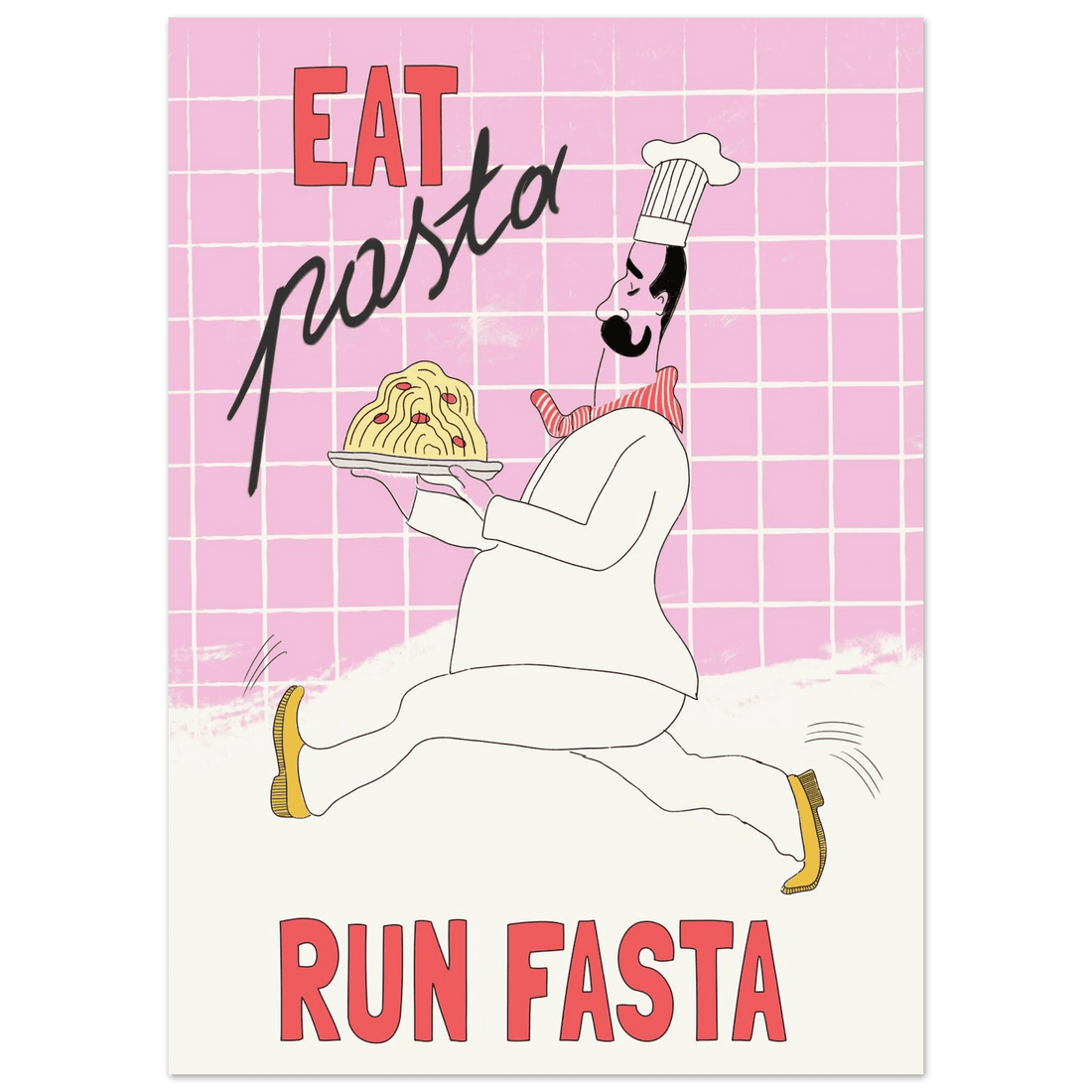 Eat Pasta Run Fasta Poster – Playful Kitchen Wall Art Print (Light Pink) - Evergreen Posters
