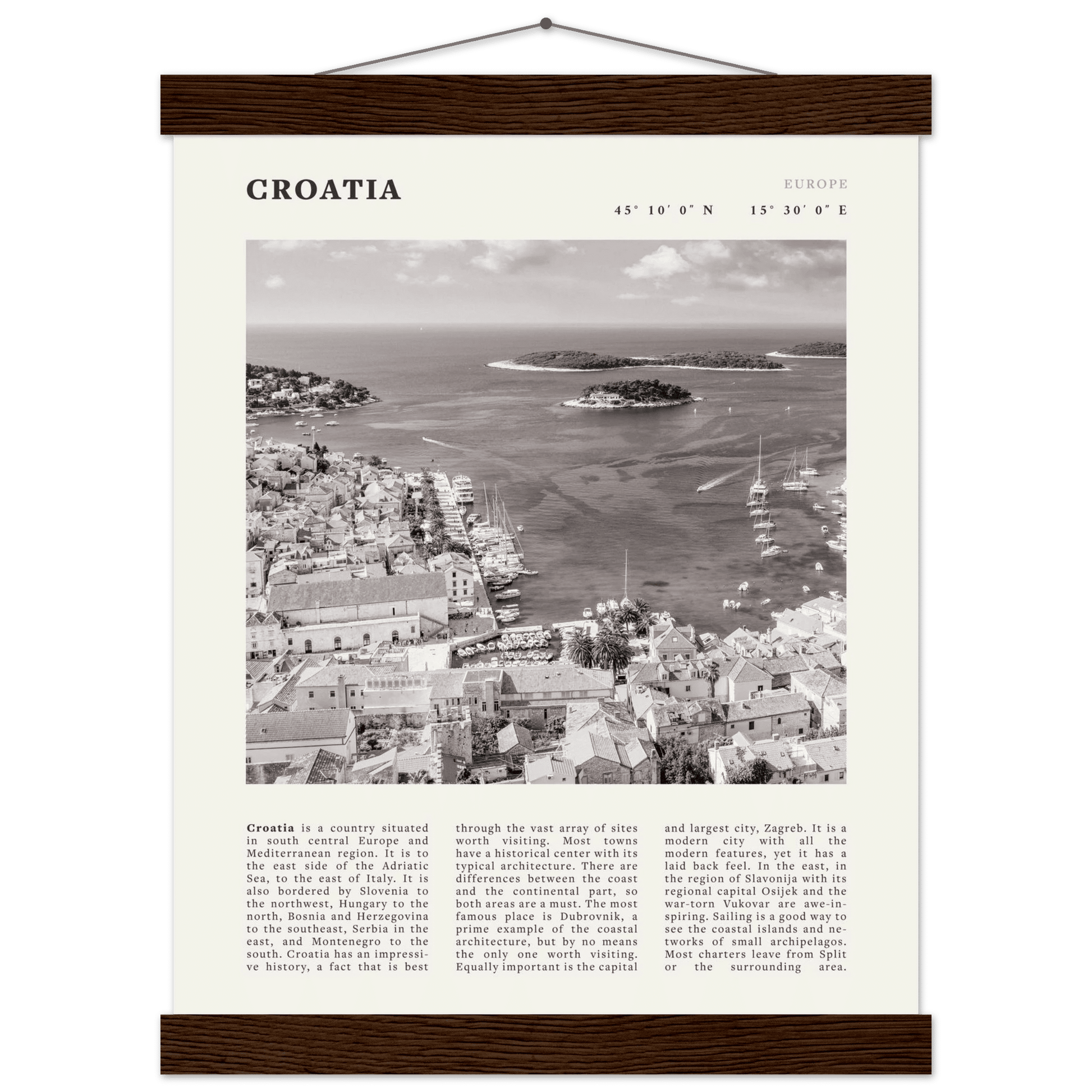 Croatia Poster | Black & White Hvar Island Wall Art | Adriatic Travel Print Decor - Evergreen Posters