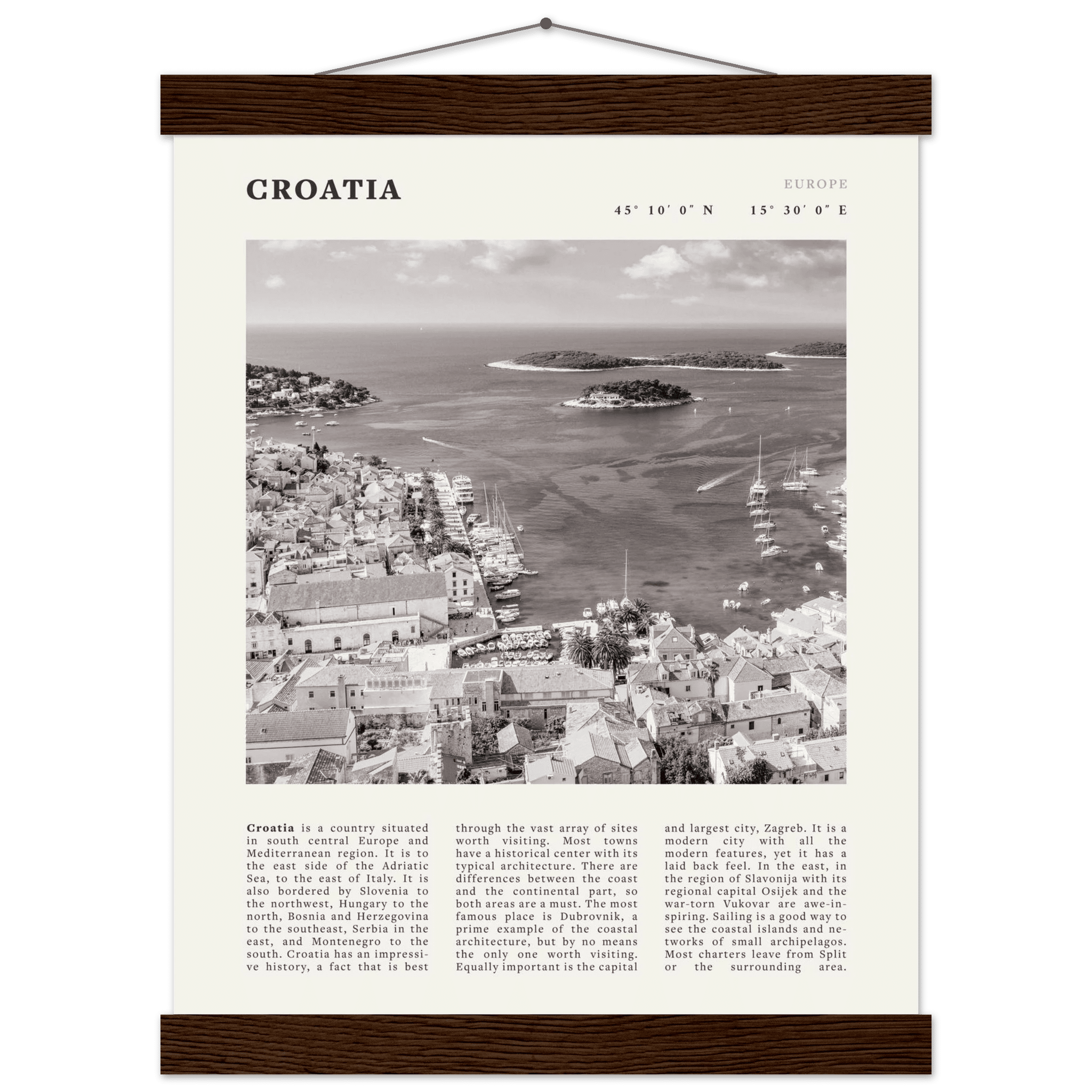Croatia Poster | Black & White Hvar Island Wall Art | Adriatic Travel Print Decor - Evergreen Posters