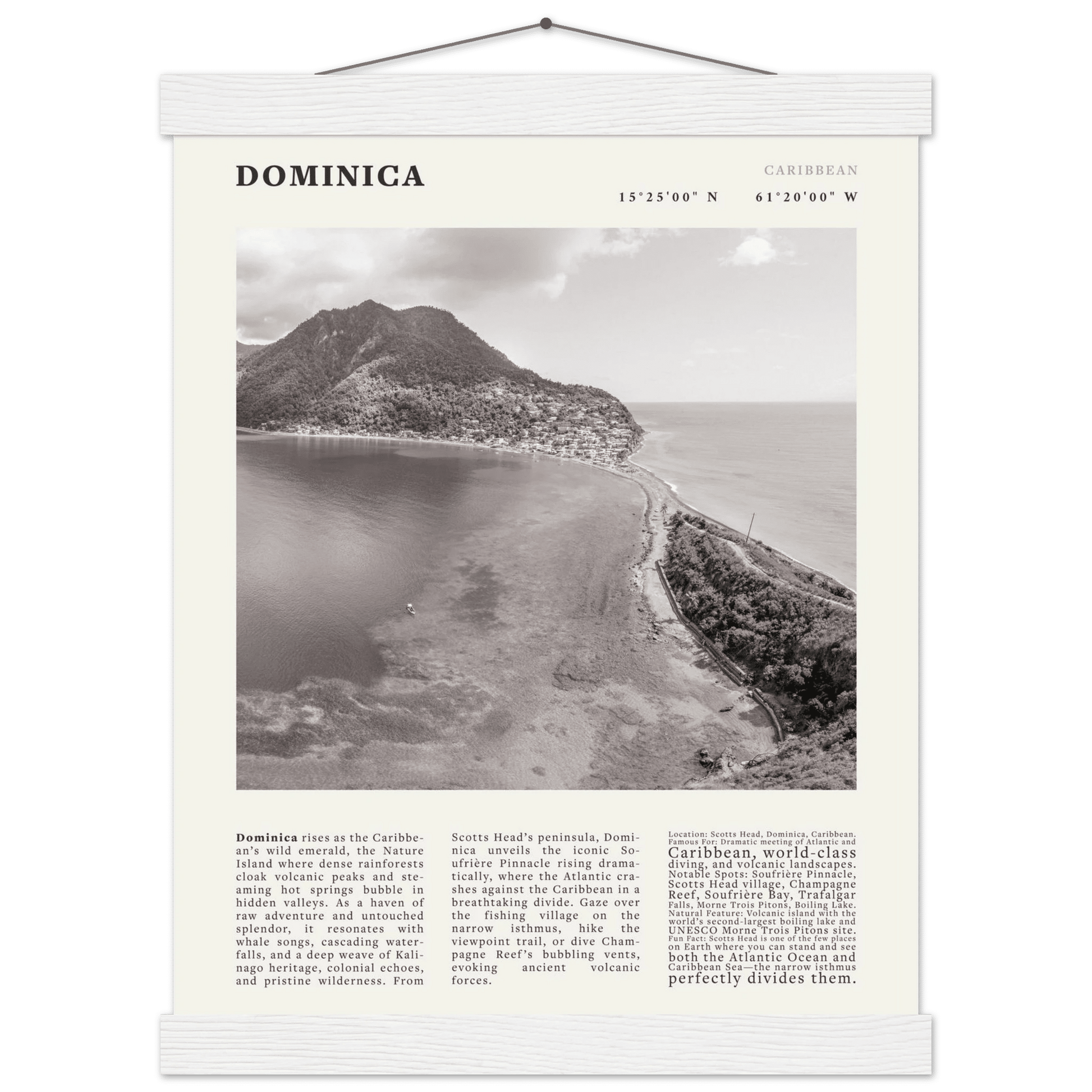 Dominica Poster Black and White – Vintage Caribbean Rainforest Island Print (Digital & Printed Options) - Evergreen Posters