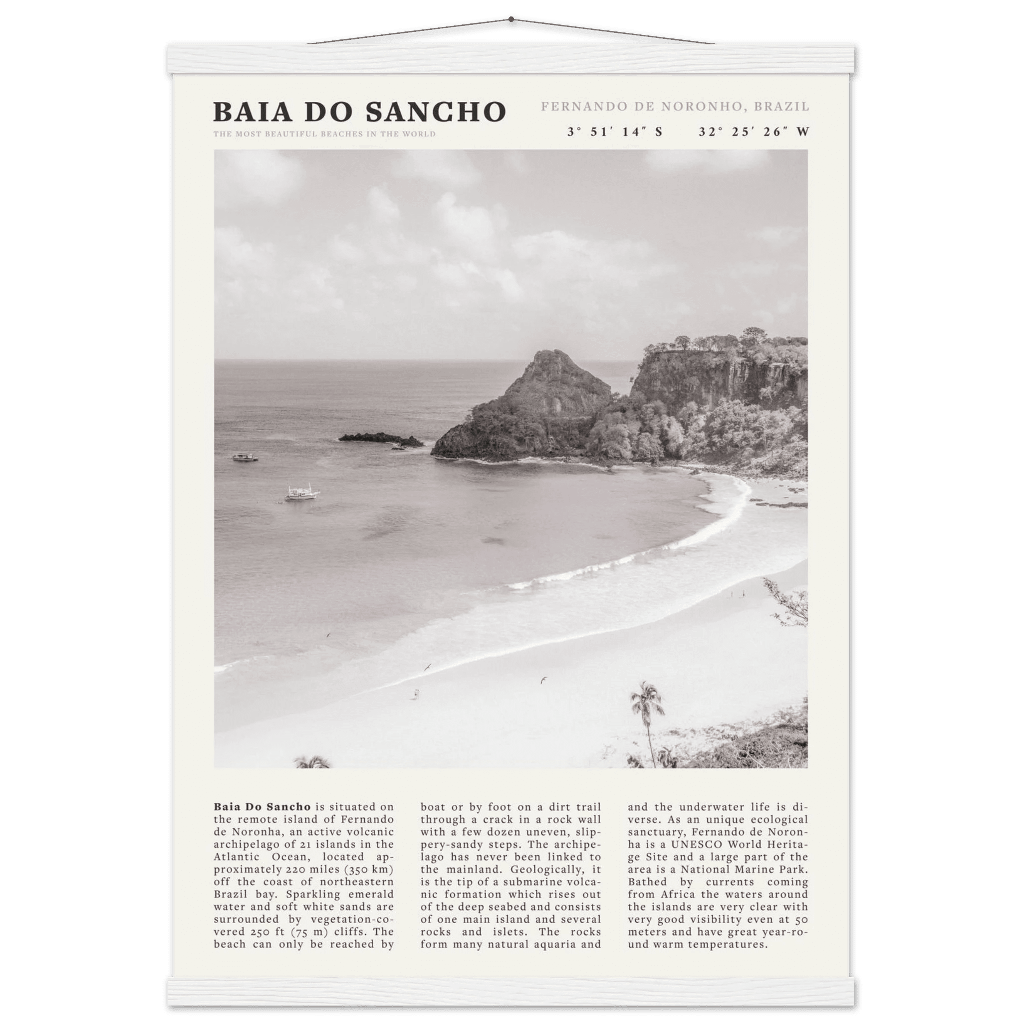 Baia Do Sancho Poster | Black & White Brazil Beach Wall Art | Fernando de Noronha - Evergreen Posters