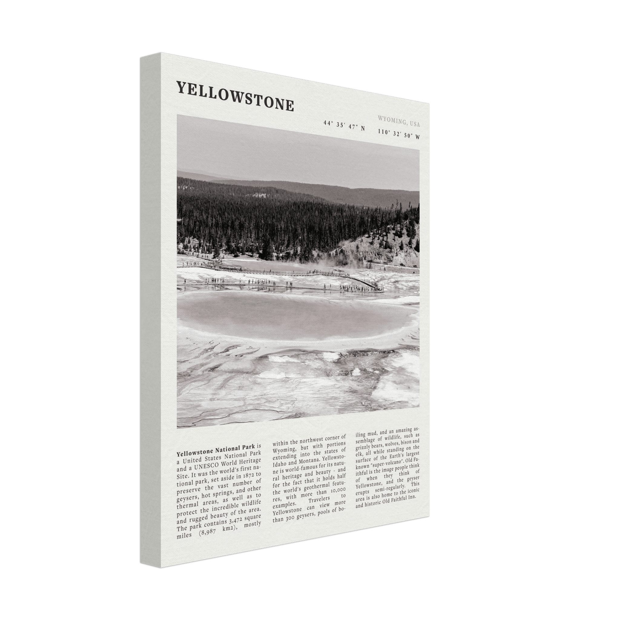 Yellowstone Poster | Black & White Grand Prismatic Spring Wall Art | WY Print - Evergreen Posters