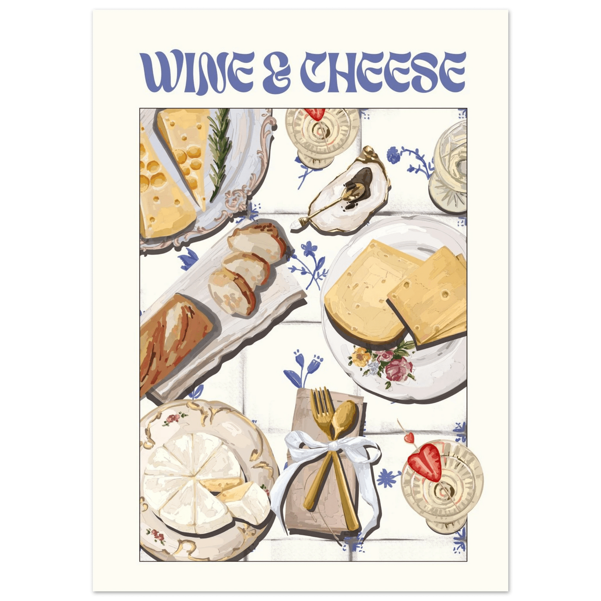 Wine & Cheese Poster – Elegant Kitchen & Dining Wall Art Print (Digital & Printed Options) - Evergreen Posters