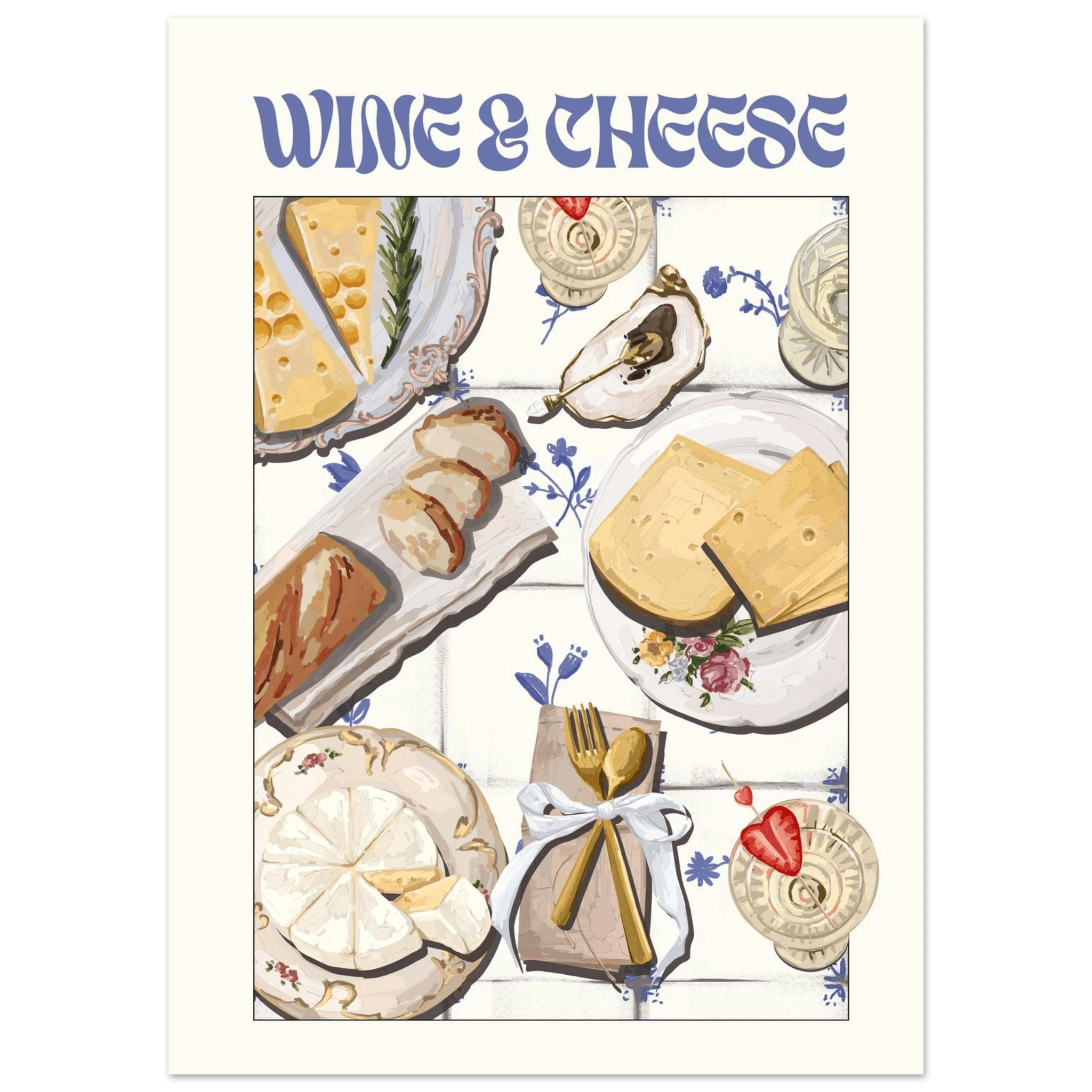 Wine & Cheese Poster – Elegant Kitchen & Dining Wall Art Print (Digital & Printed Options) - Evergreen Posters
