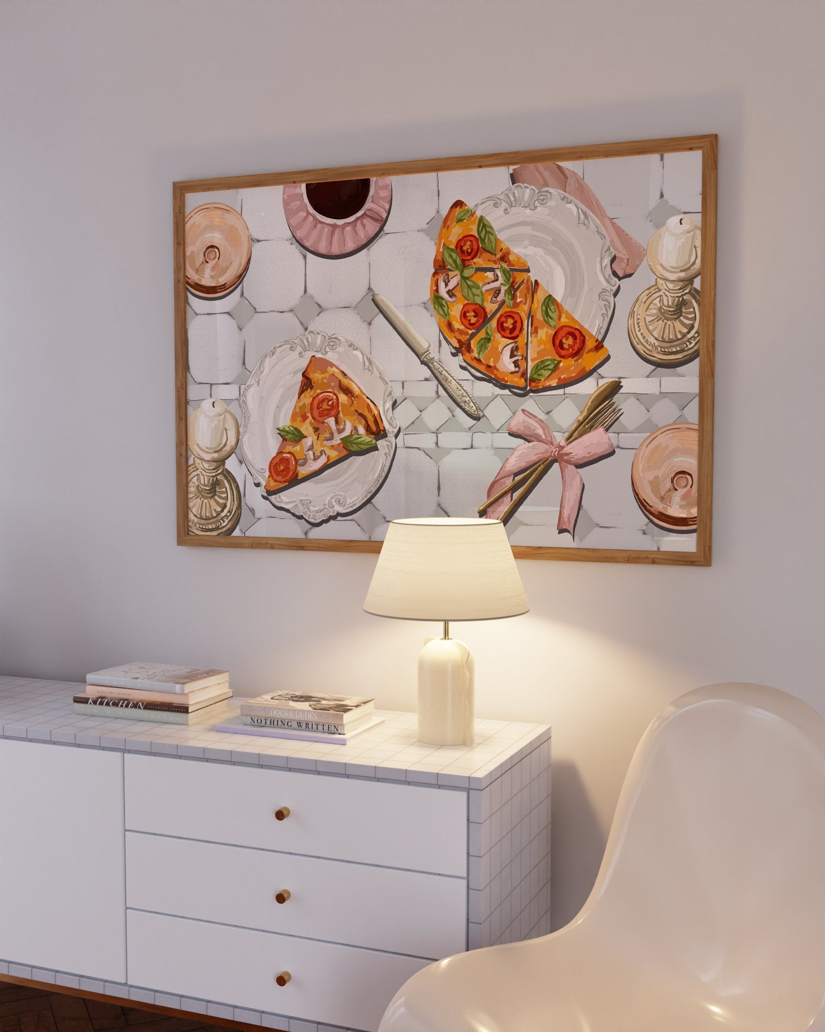 Pizza & Tea Kitchen Poster | Horizontal Food Wall Art | Italian Dining Room Print - Evergreen Posters