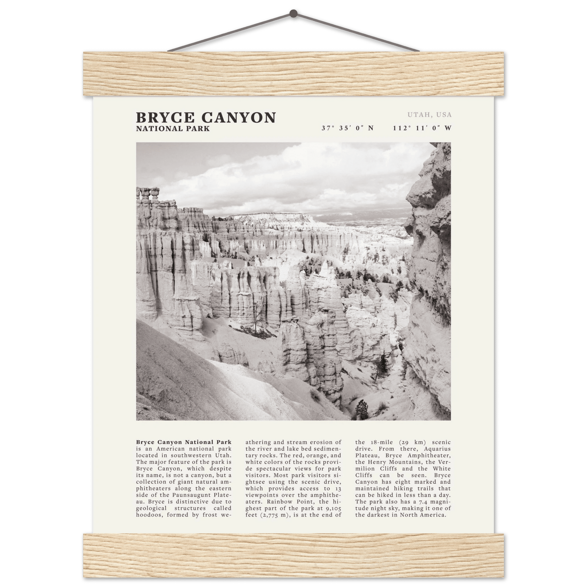 Bryce Canyon National Park Poster | Black & White Utah Hoodoos Wall Art Print - Evergreen Posters - 54