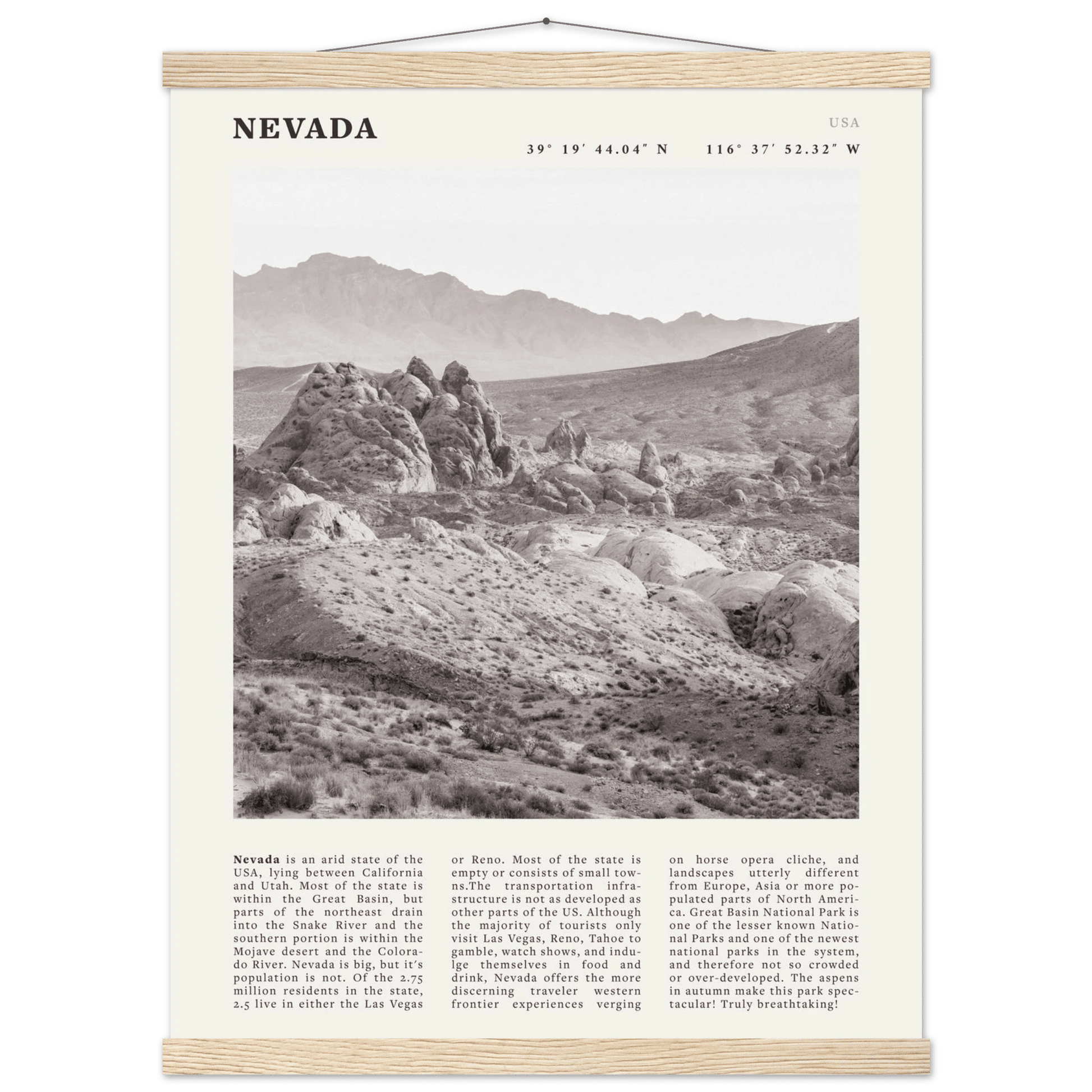 Nevada Poster | Black & White Desert Landscape Wall Art | USA Travel Print Decor - Evergreen Posters