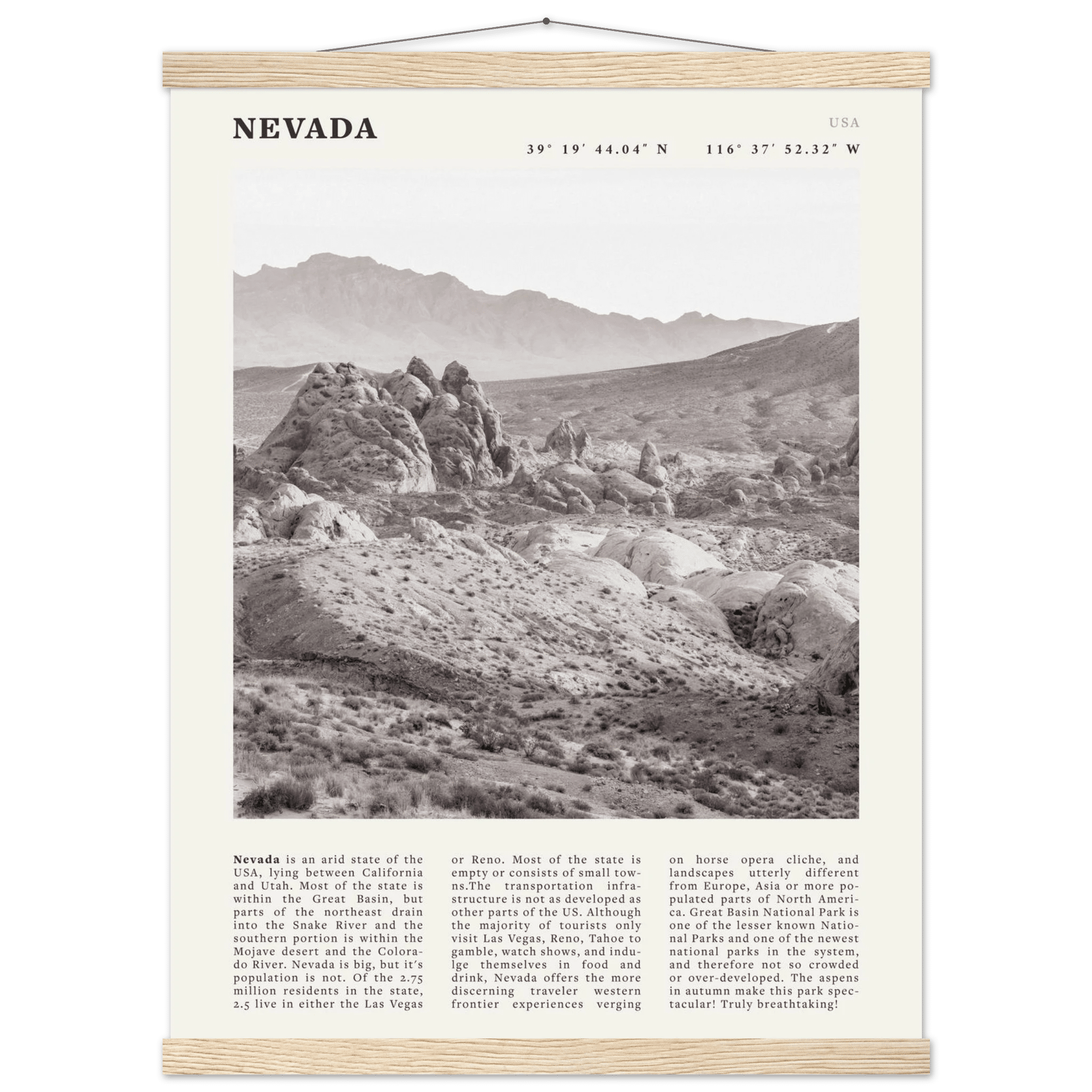 Nevada Poster | Black & White Desert Landscape Wall Art | USA Travel Print Decor - Evergreen Posters