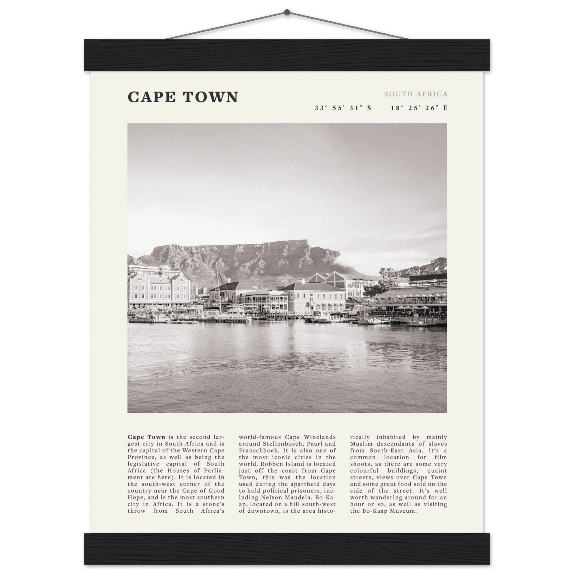 Cape Town Poster | Black & White Table Mountain Wall Art | South Africa Travel Print - Evergreen Posters