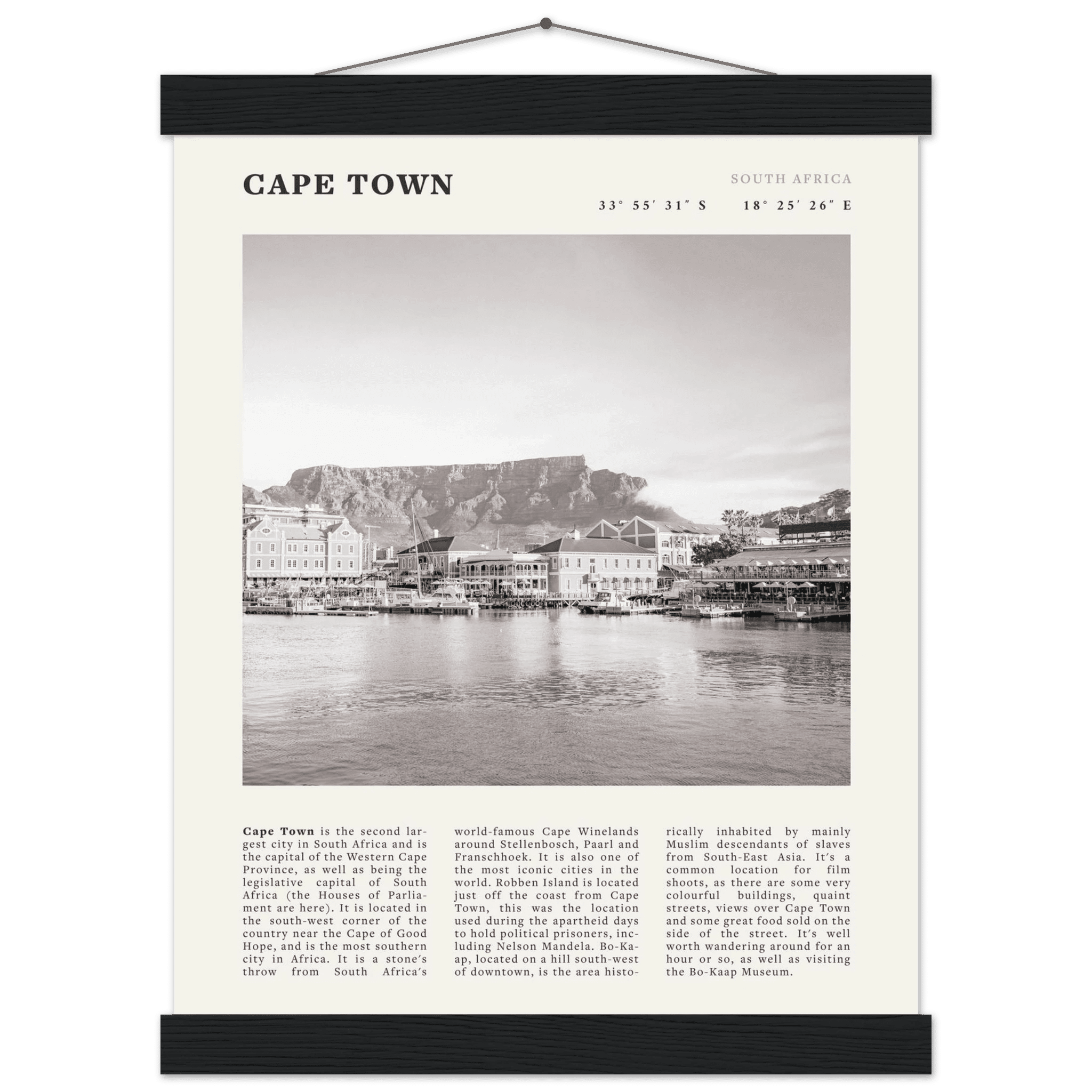 Cape Town Poster | Black & White Table Mountain Wall Art | South Africa Travel Print - Evergreen Posters