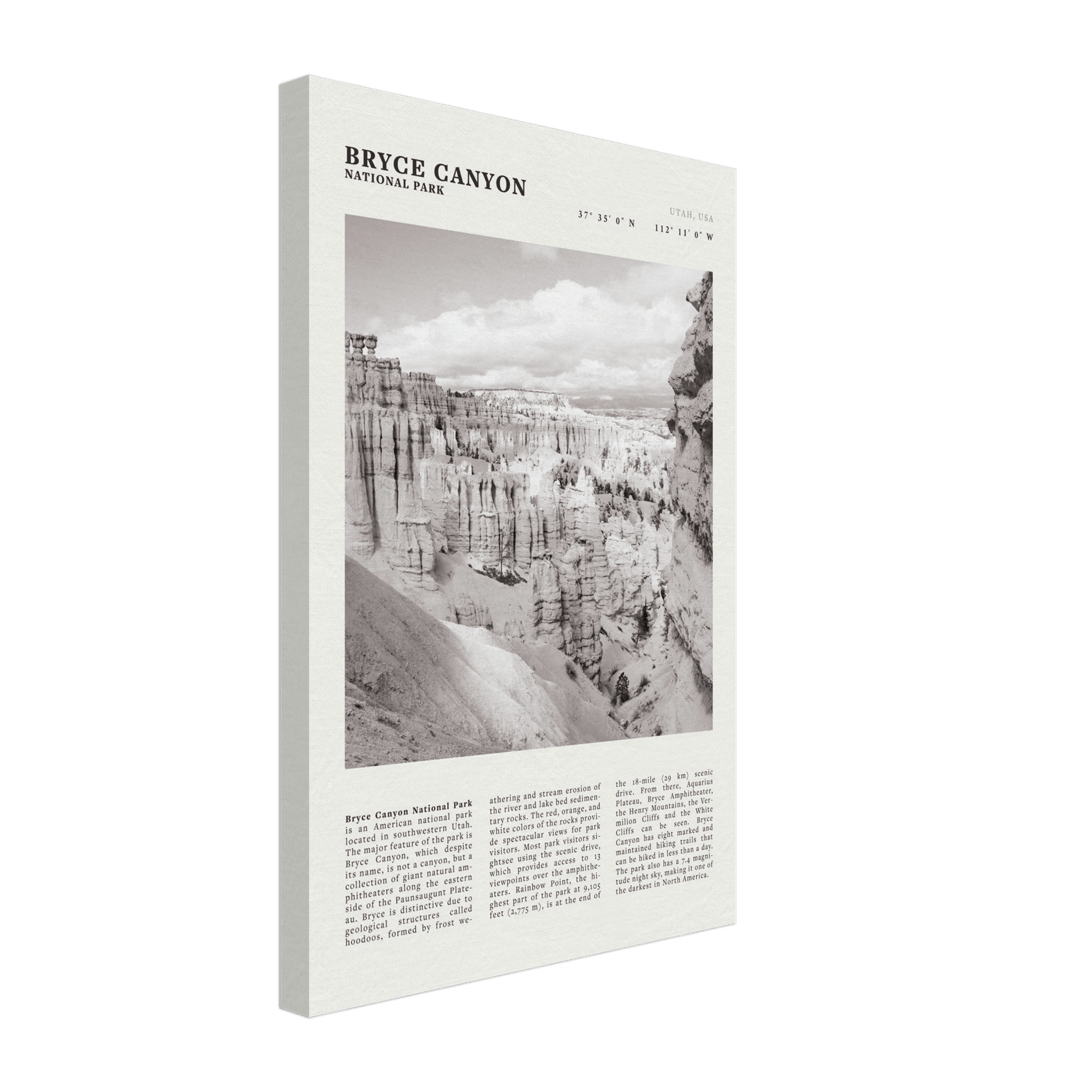 Bryce Canyon National Park Poster | Black & White Utah Hoodoos Wall Art Print - Evergreen Posters - 65