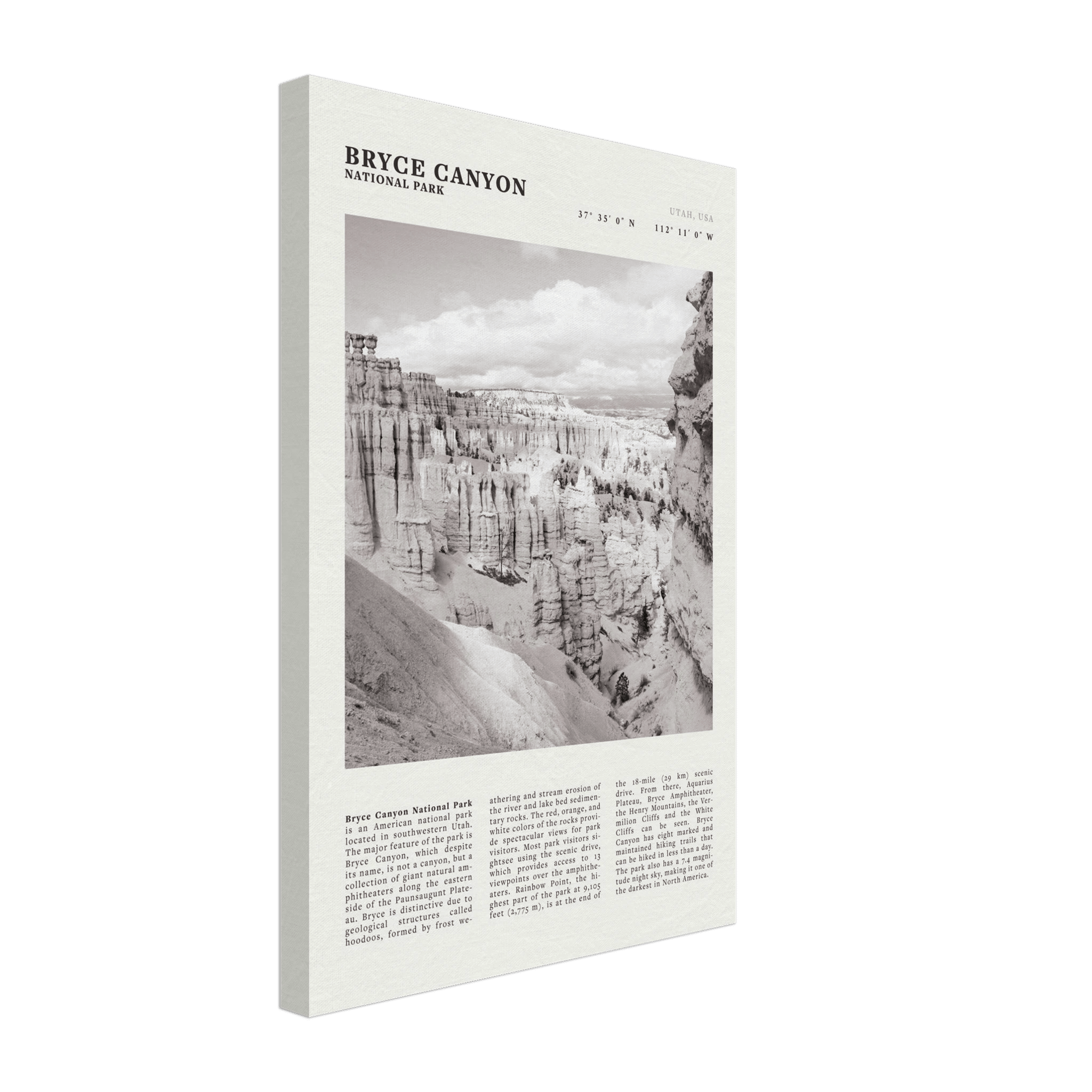 Bryce Canyon National Park Poster | Black & White Utah Hoodoos Wall Art Print - Evergreen Posters - 65