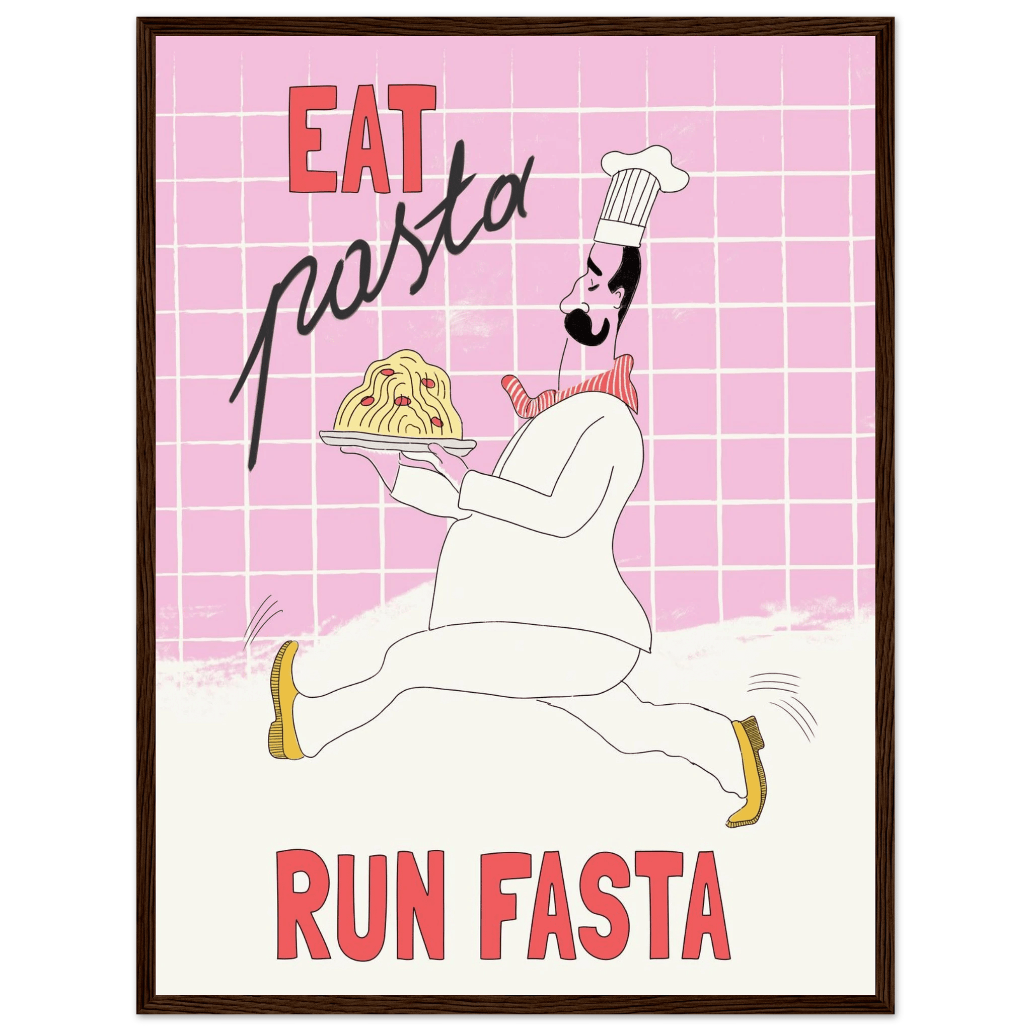 Eat Pasta Run Fasta Poster – Playful Kitchen Wall Art Print (Light Pink) - Evergreen Posters