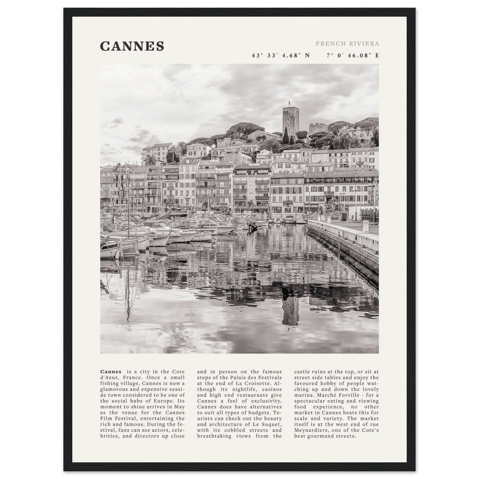 Cannes Poster | Black & White French Riviera Wall Art | France Travel Print - Evergreen Posters
