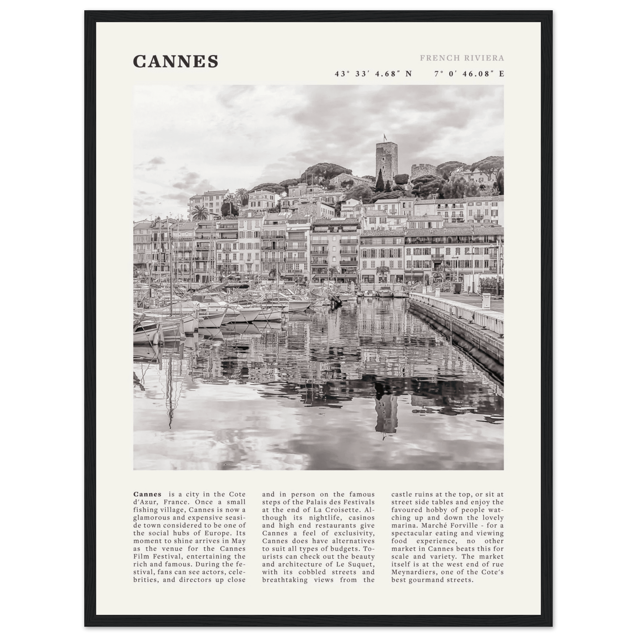 Cannes Poster | Black & White French Riviera Wall Art | France Travel Print - Evergreen Posters