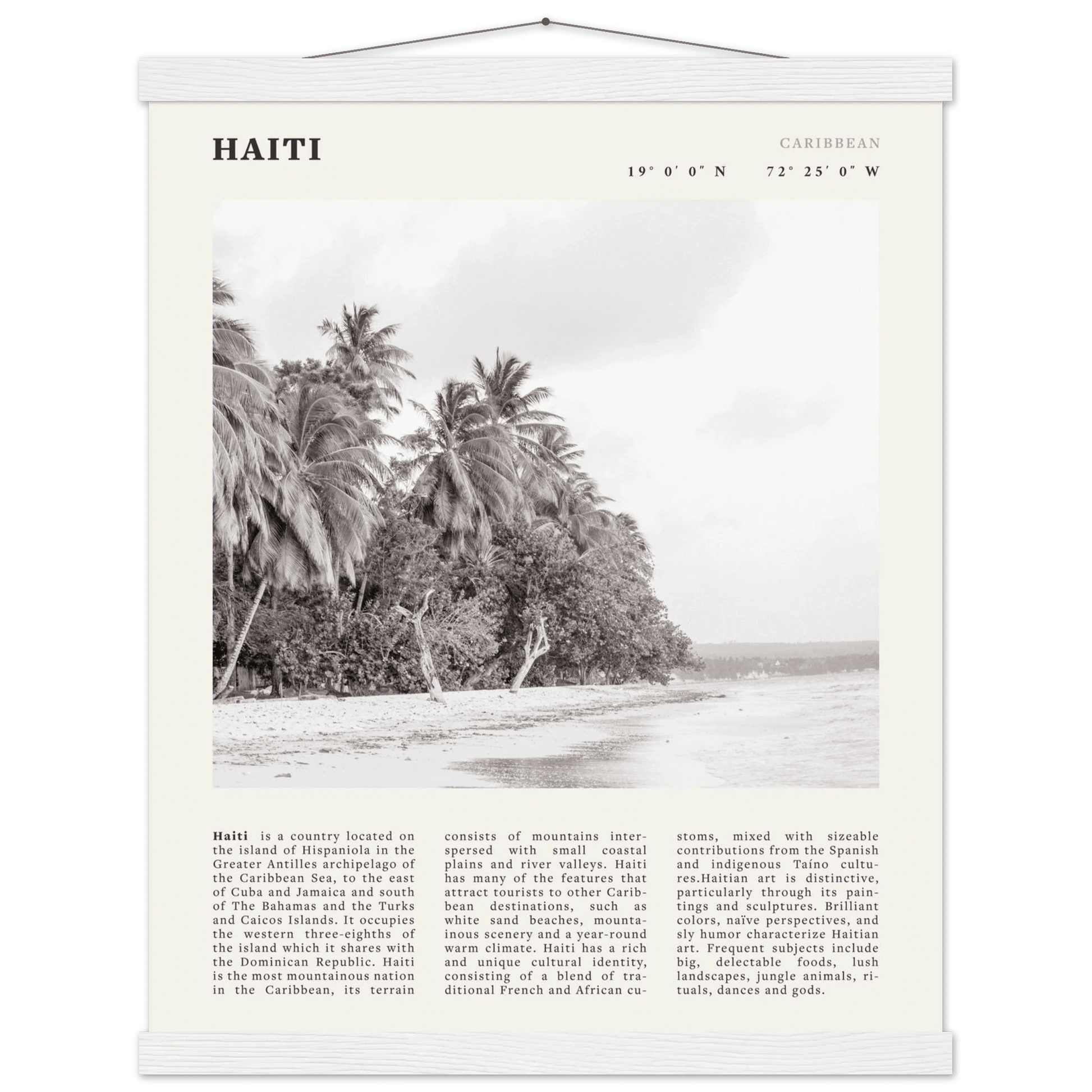 Haiti Poster | Black & White Caribbean Beach Wall Art | Tropical Travel Print - Evergreen Posters