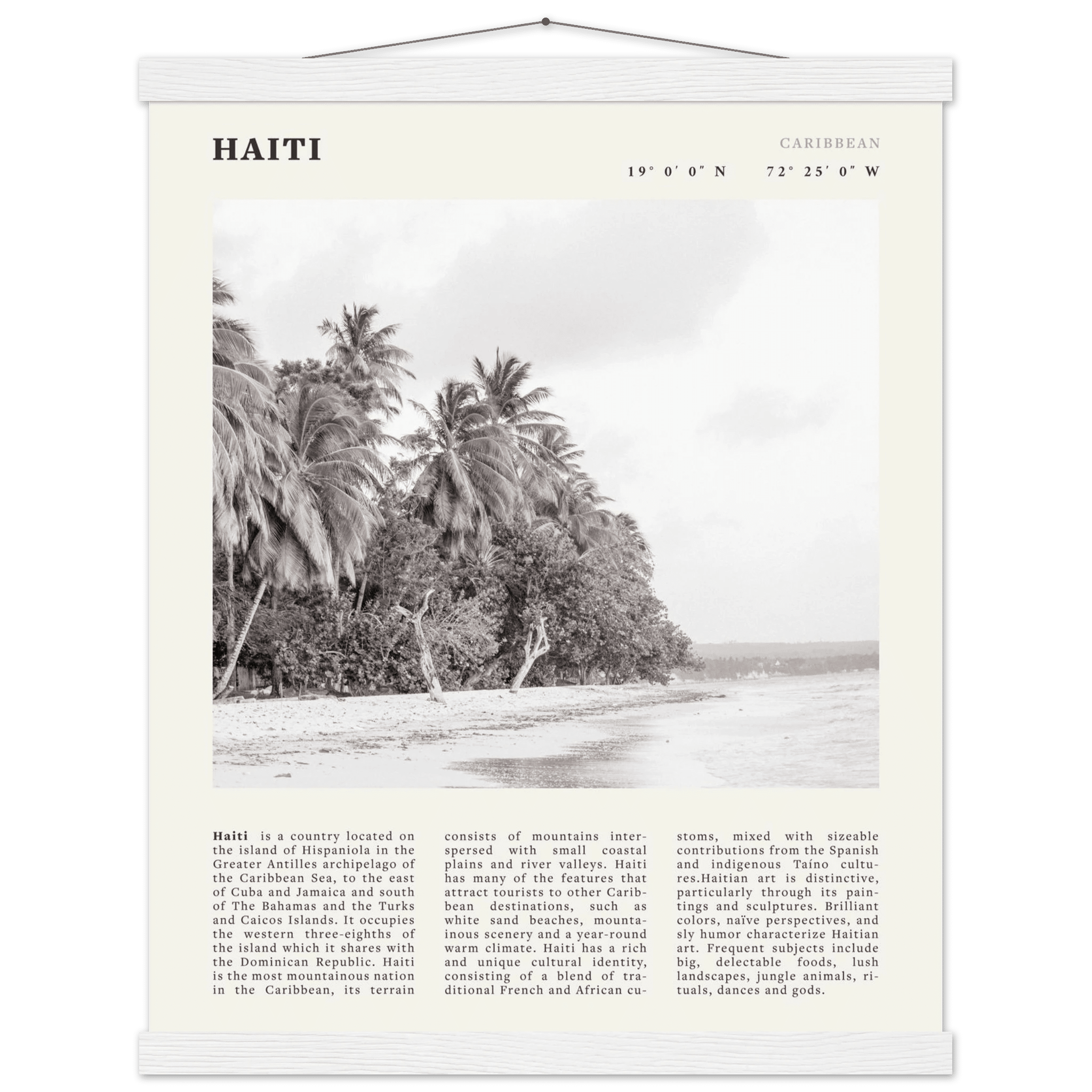 Haiti Poster | Black & White Caribbean Beach Wall Art | Tropical Travel Print - Evergreen Posters